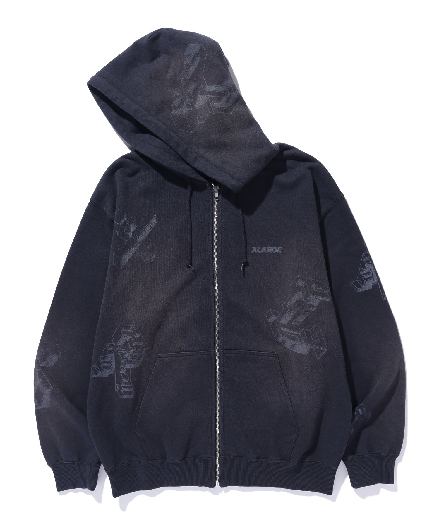 GEOMETRIC ZIP UP HOODED SWEATSHIRT