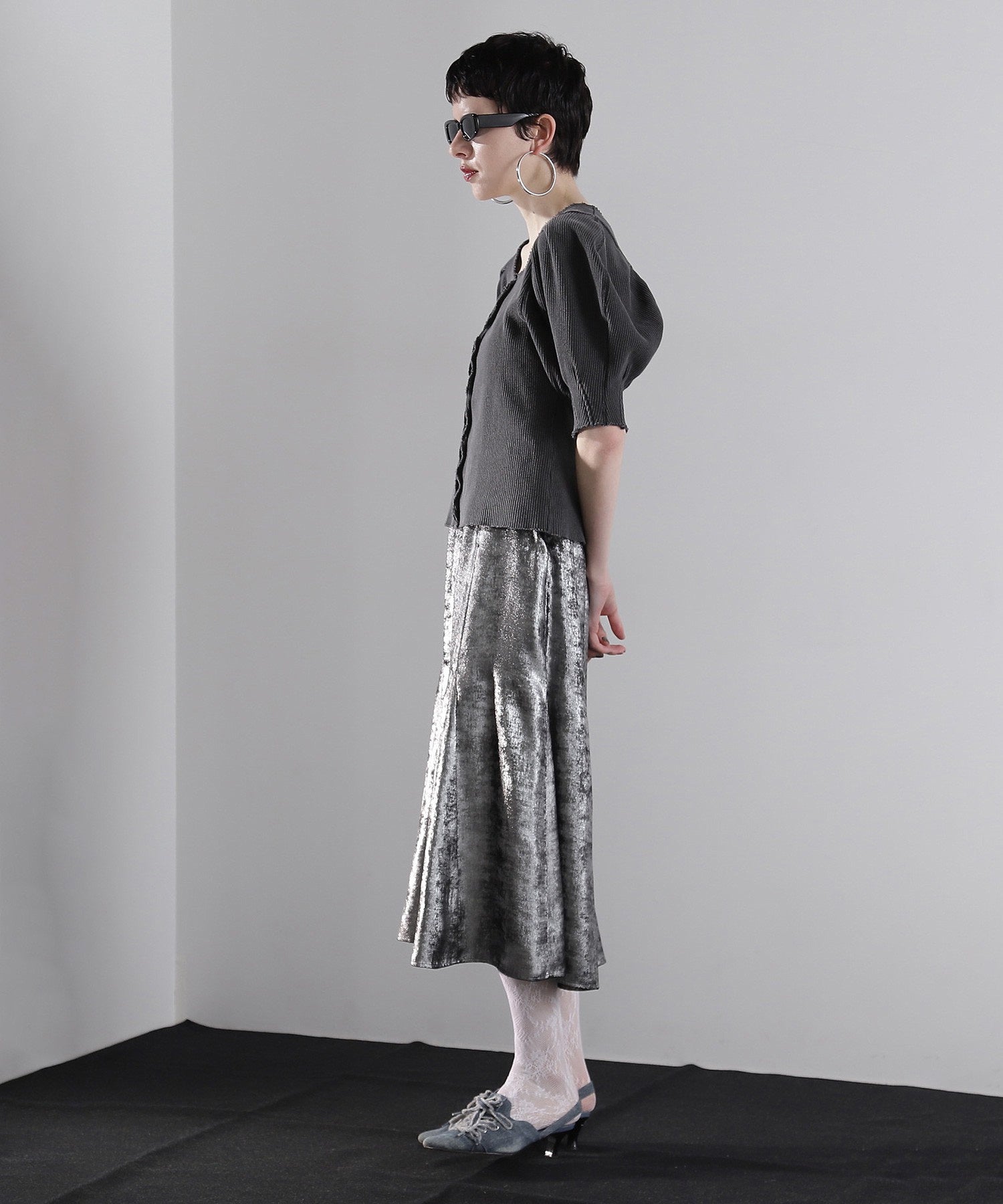 mici/ボリュームスリーブワッフルトップス