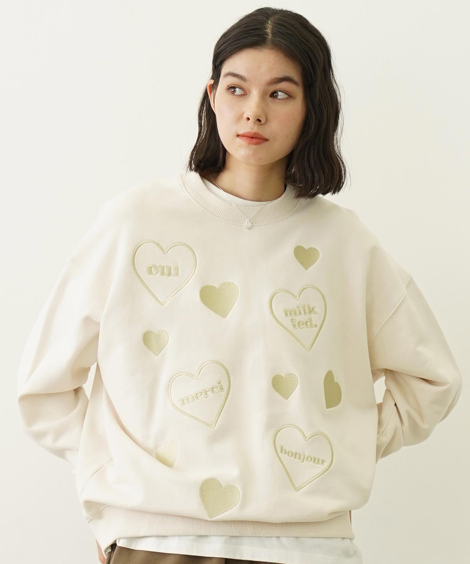 HEARTS EMBROIDERY SWEAT TOP