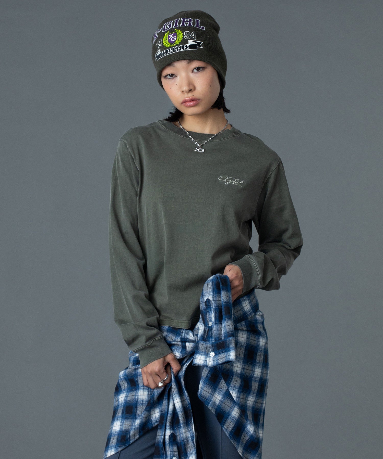 PIGMENT DYED FACE AND LOGO SQUARE PATCH L/S TEE