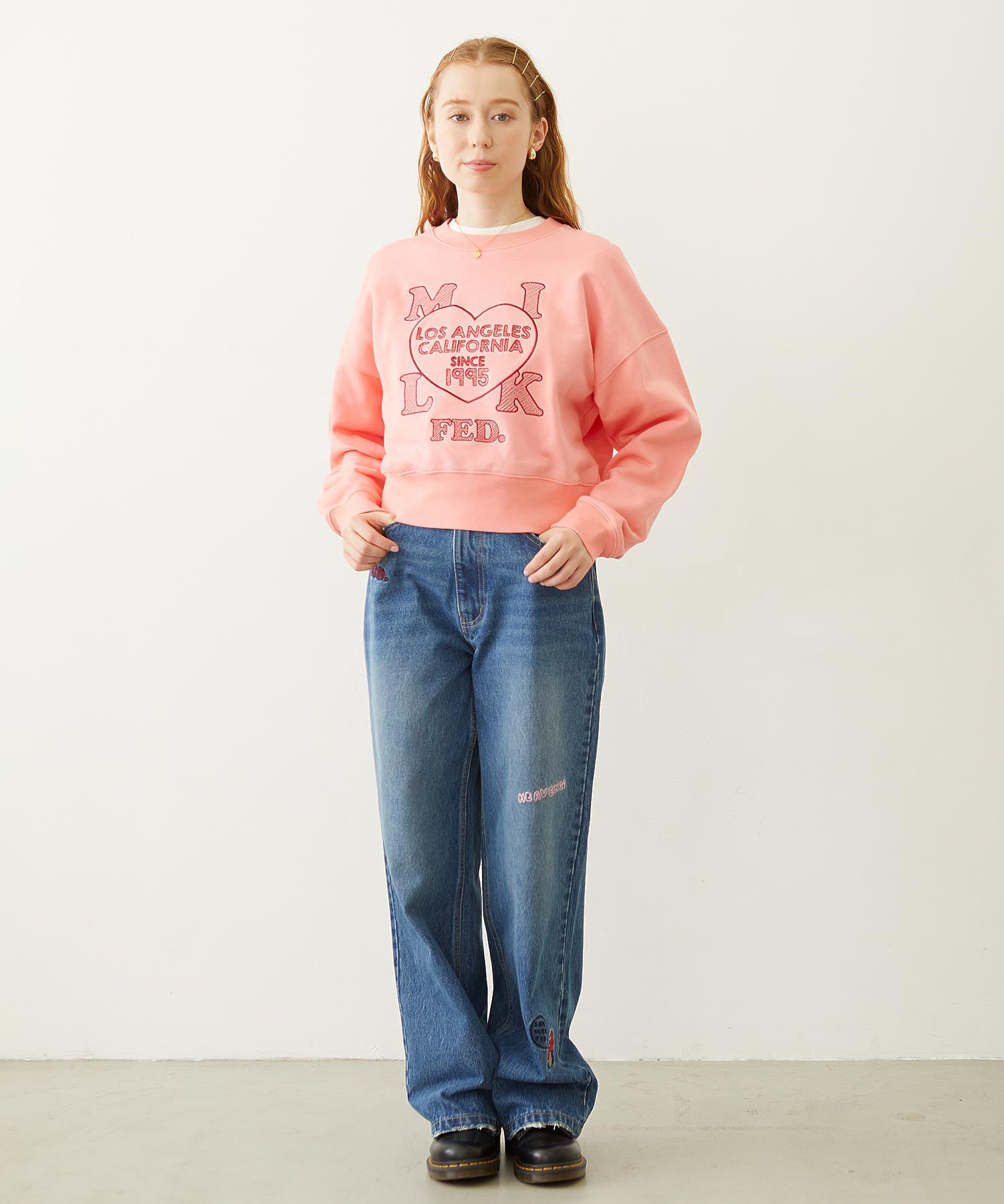 STITCHED HEART LOGO SHORT CREW SWEAT