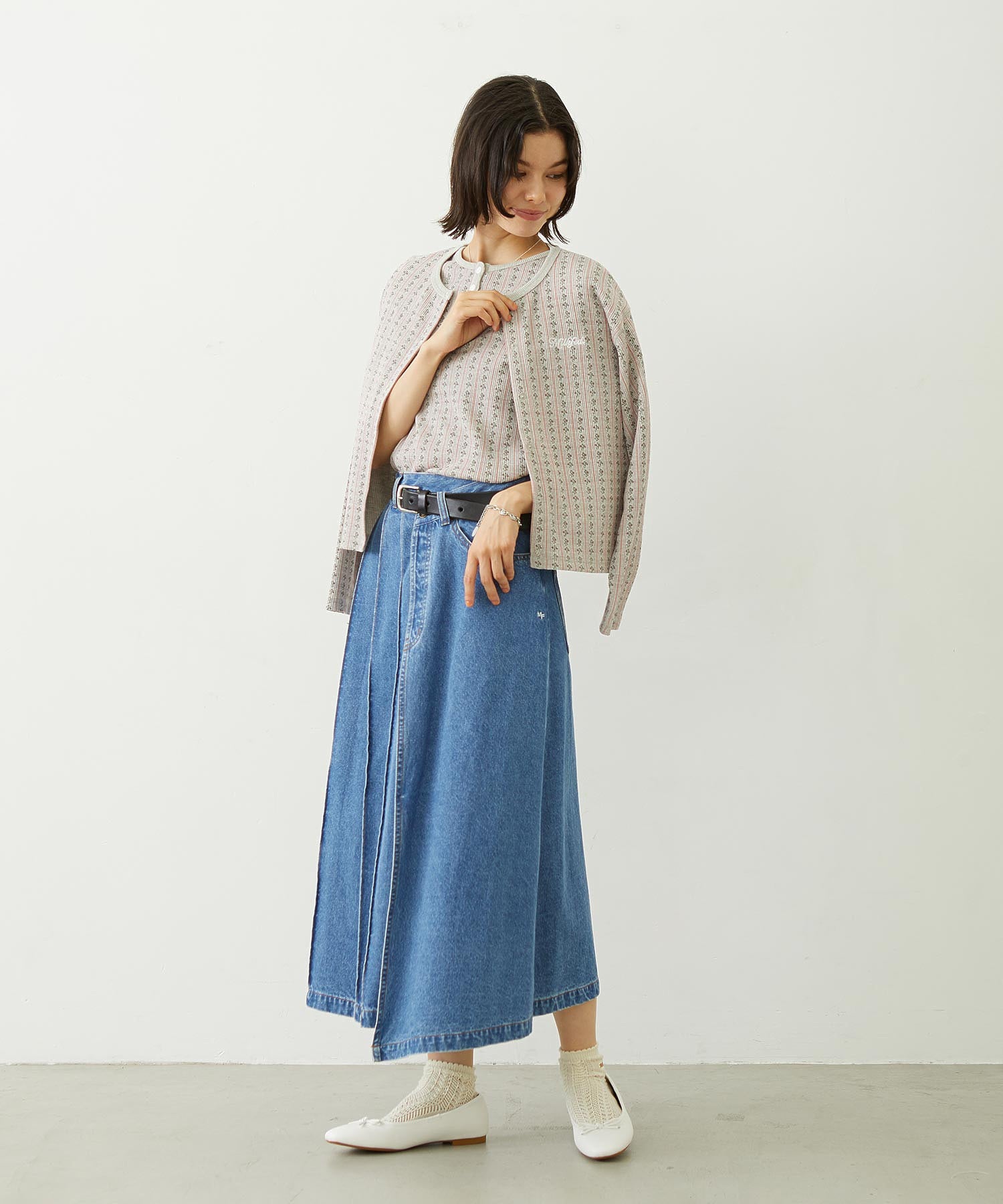 STRIPED FLOWER WAFFLE S/S TOP