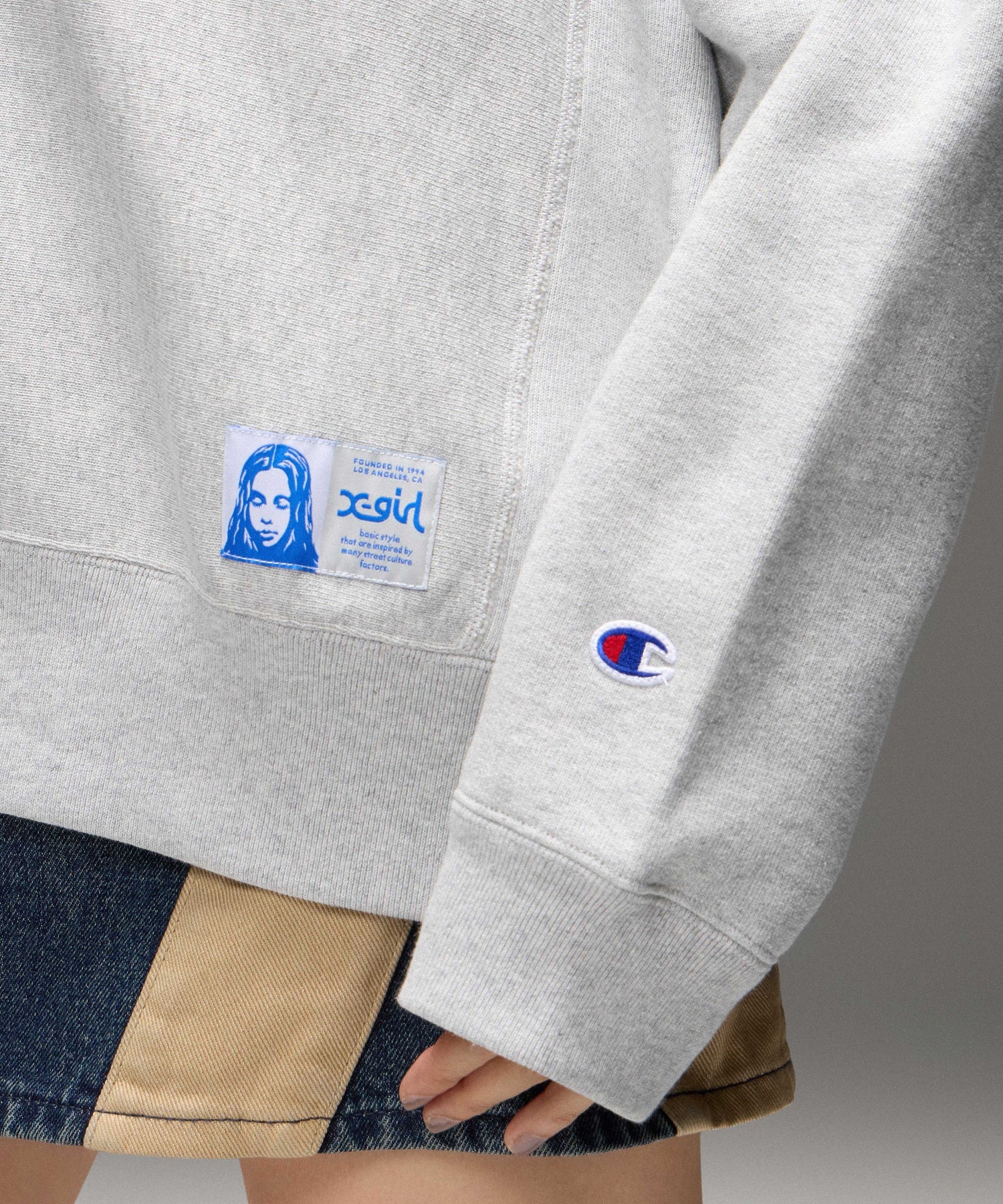 X-girl x Champion REVERSE WEAVE® PRINT AND PATCHED LOGO SWEATSHIRT