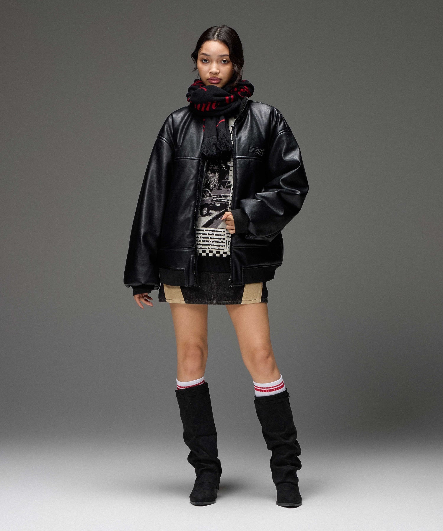 CONTRAST PANELED DENIM MINI SKIRT