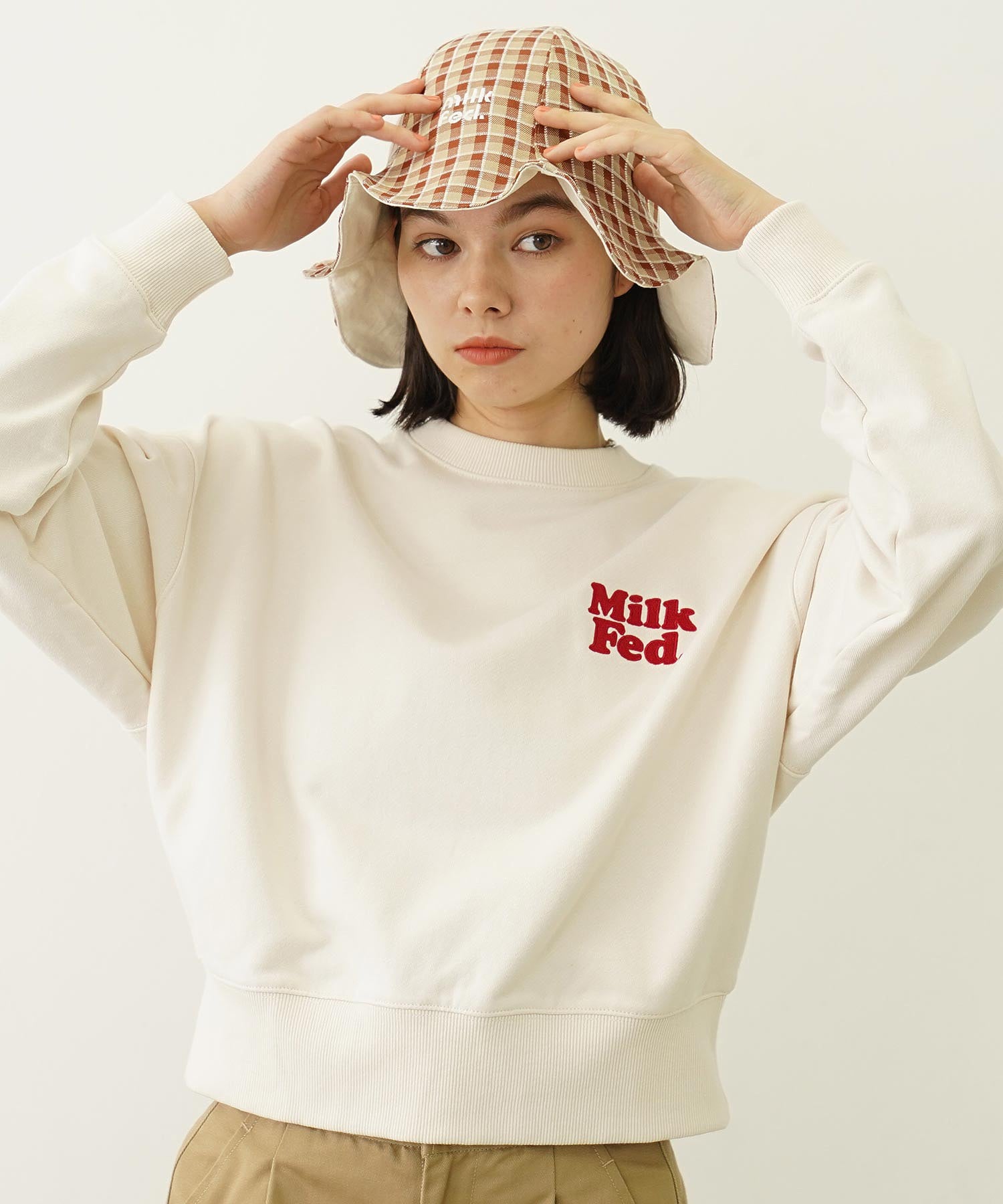 GINGHAM LOGO SHORT SWEAT TOP