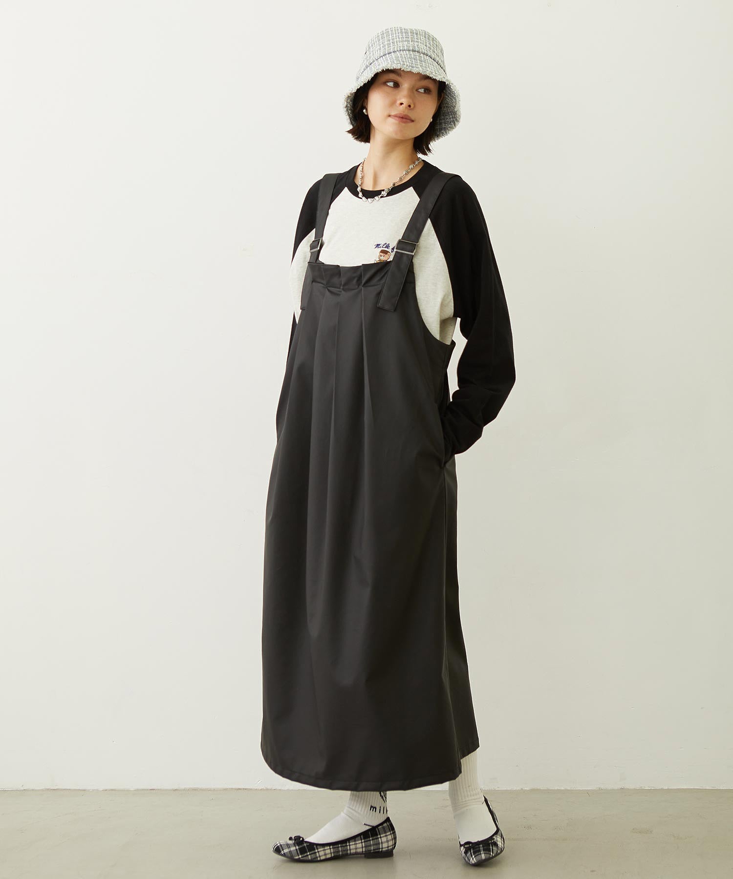 FAUX LEATHER TUCK DRESS