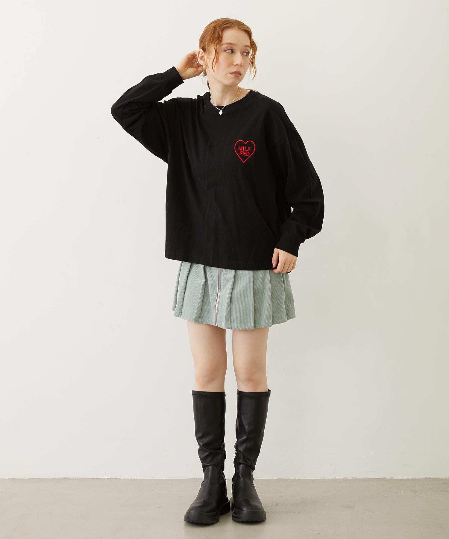 MILKFED. PLAID LOGO L/S TEE