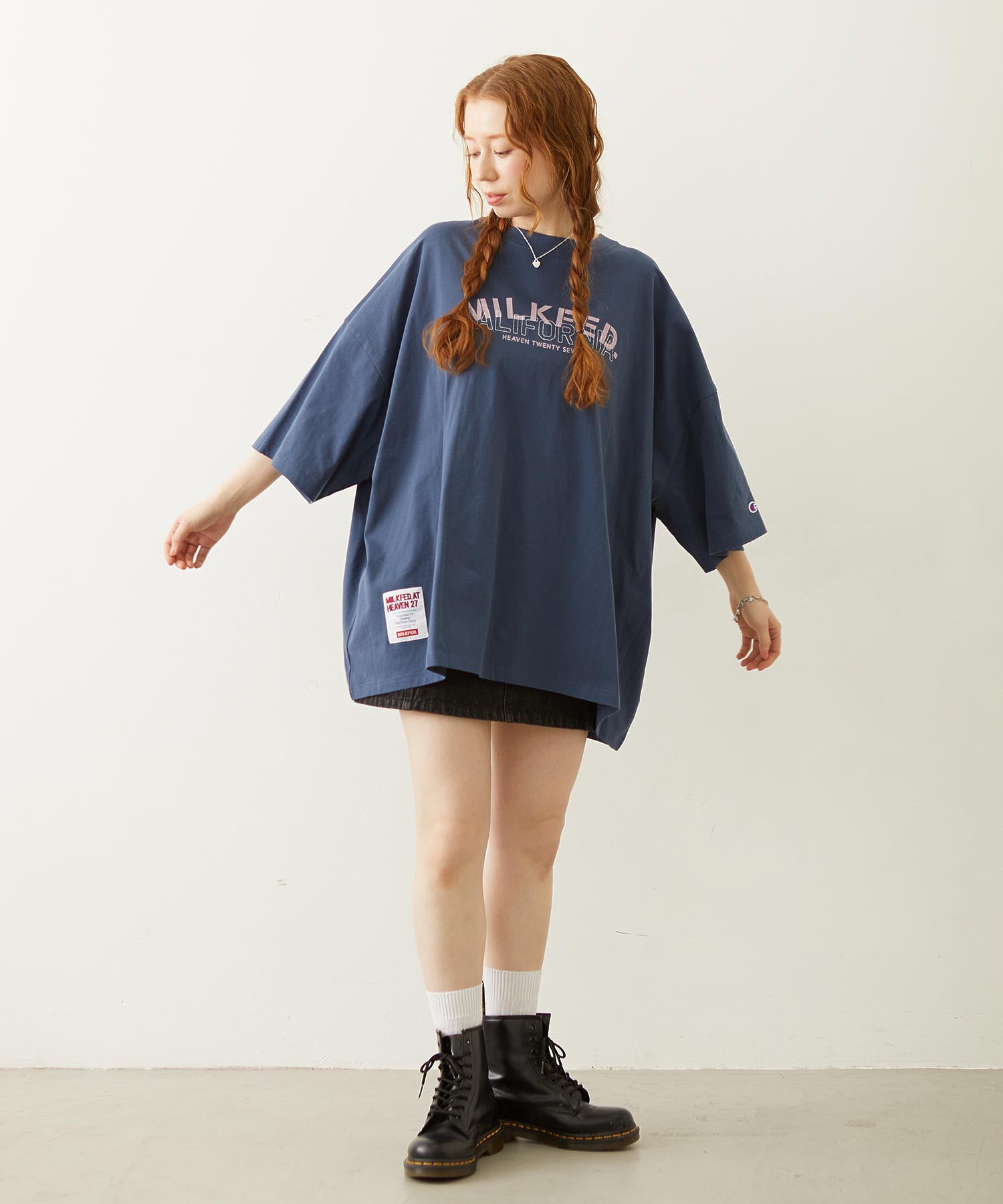 MILKFED.×CHAMPION LAYER LOGO BIG TEE