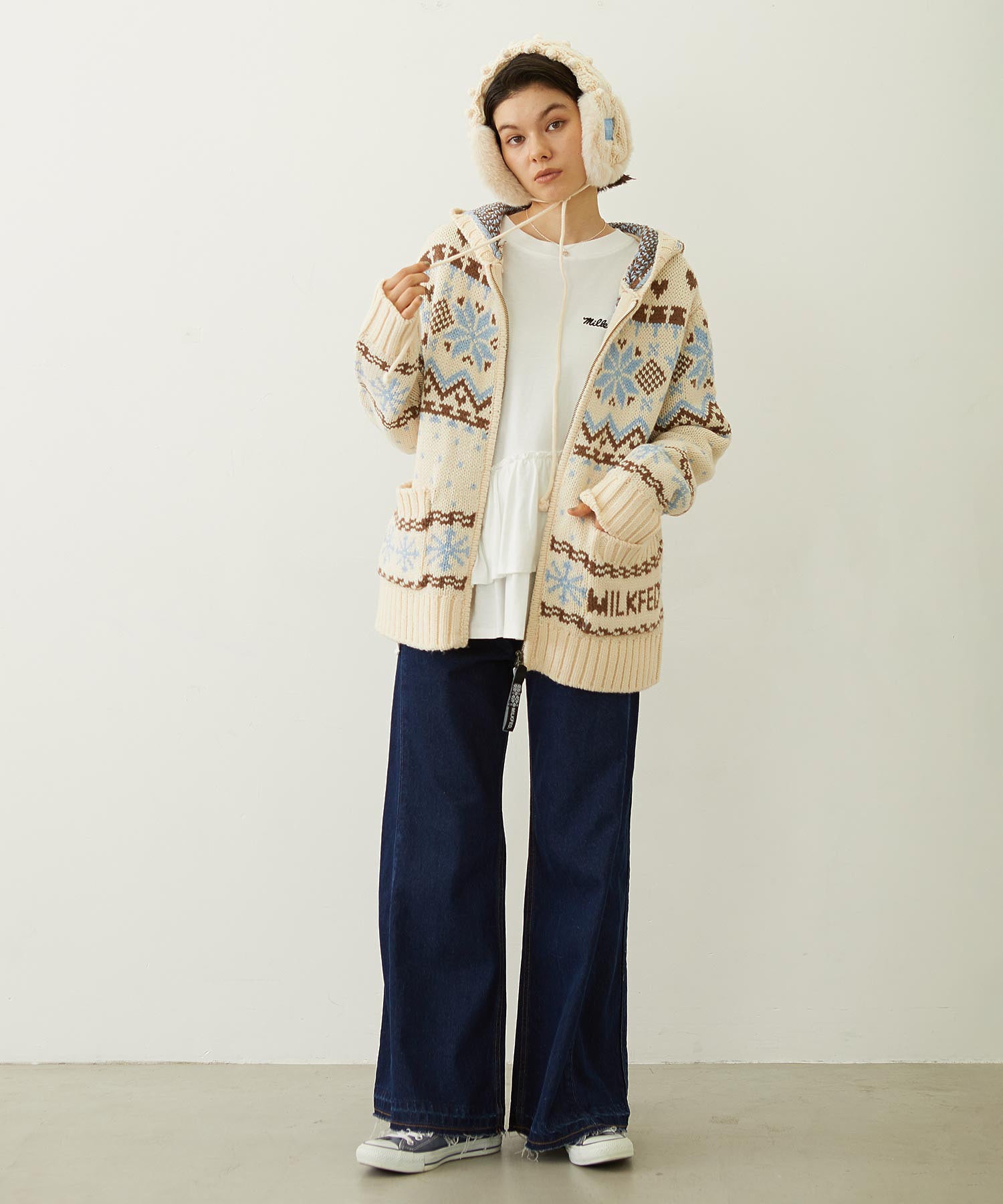 SNOW PATTERN COWICHAN KNIT JACKET