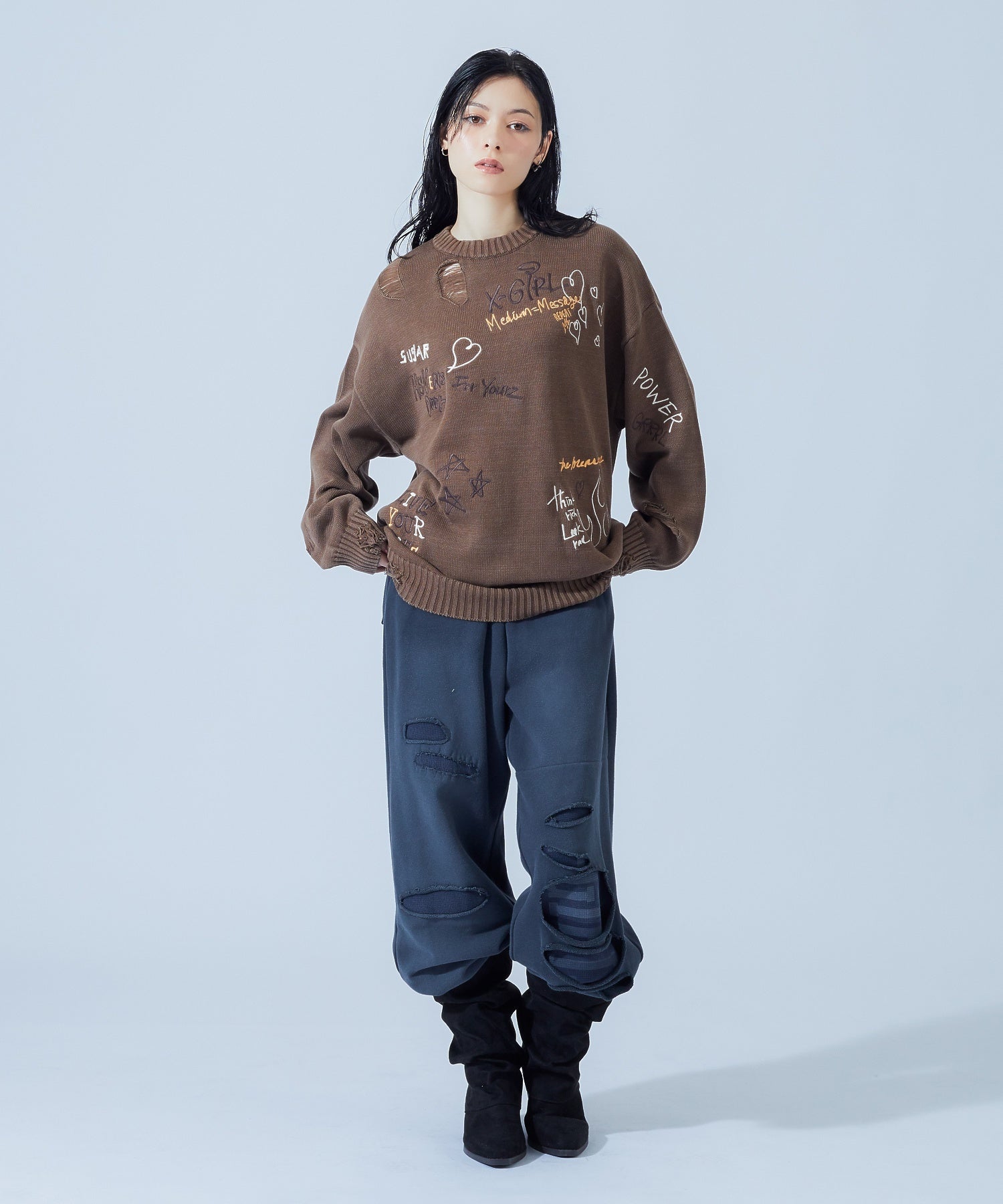 LAYERED DISTRESSED SWEATPANTS