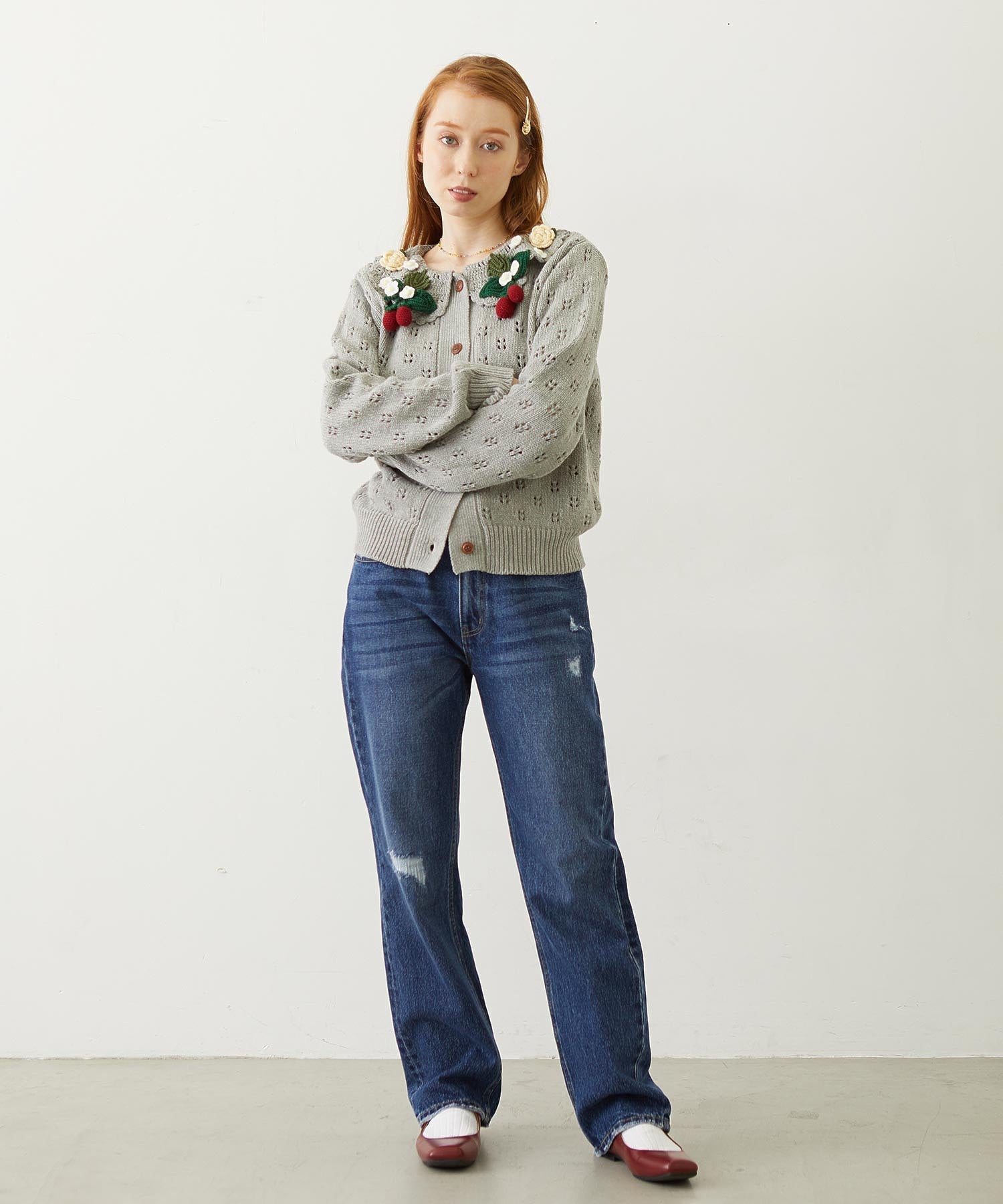 STRAWBERRY FLOWER KNIT CARDIGAN