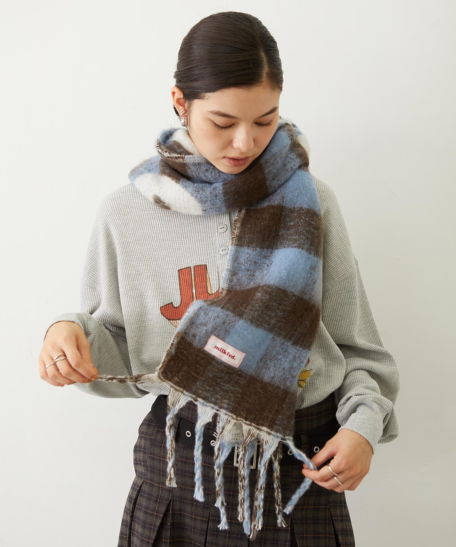 GINGHAM CHECK LOGO STOLE