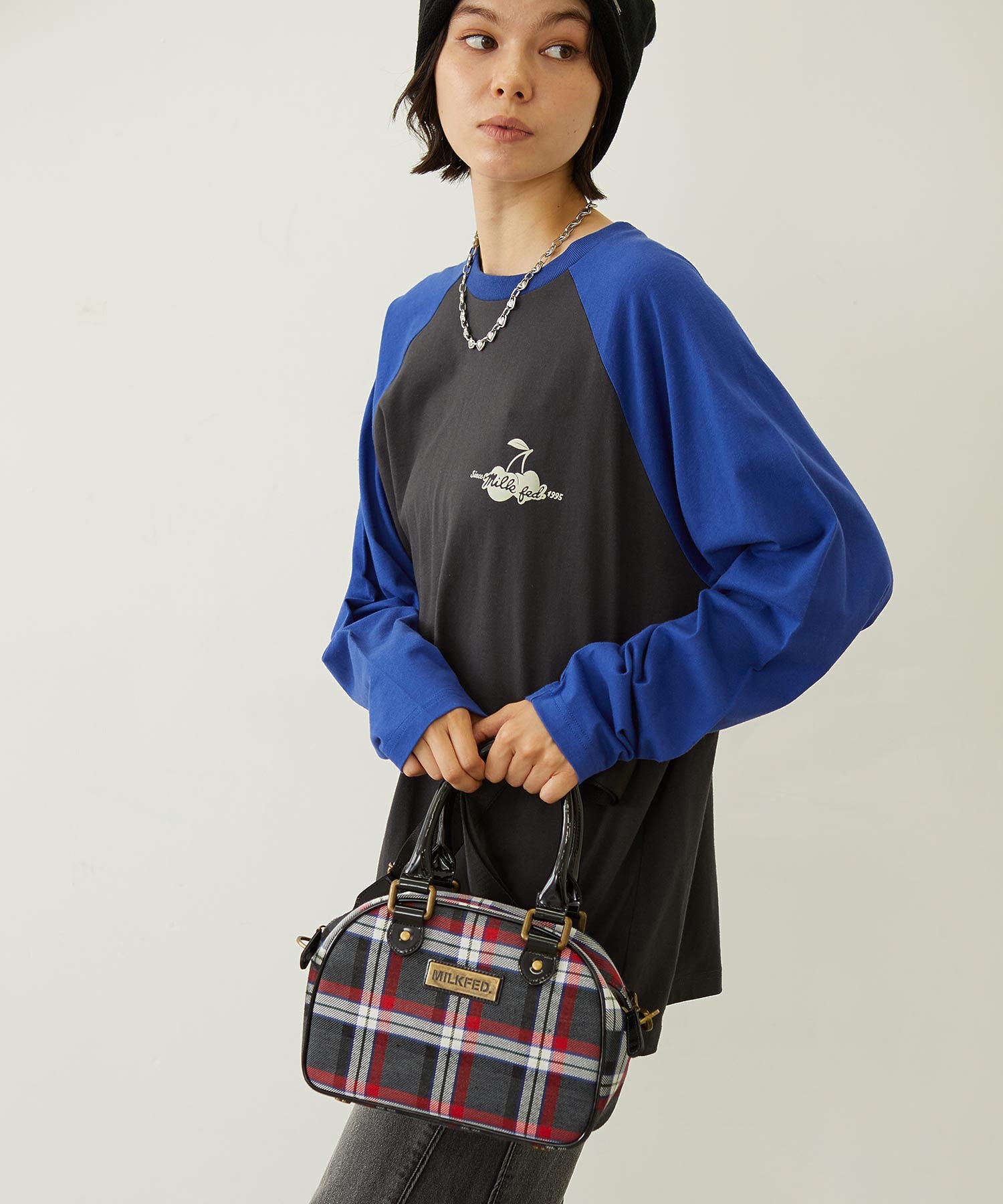 PLAID PATTERN BOSTON BAG