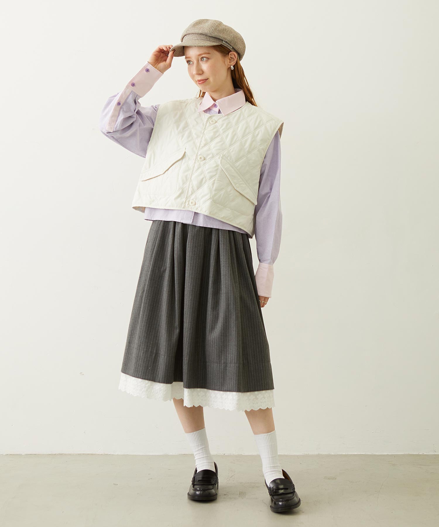 LACE HEM STRIPED SKIRT