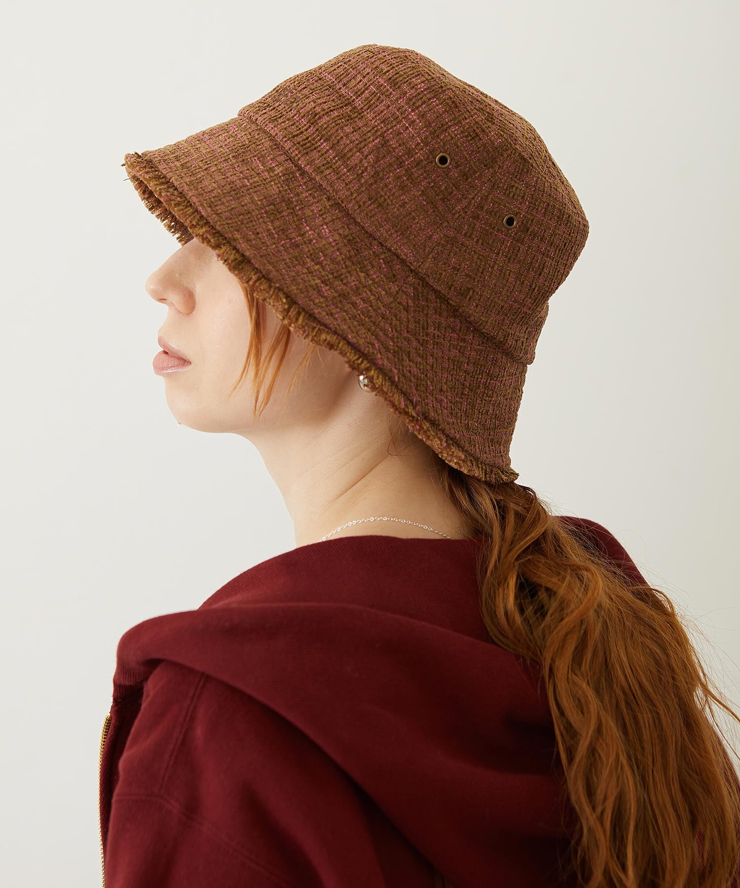 TWEED FRINGE BUCKET HAT