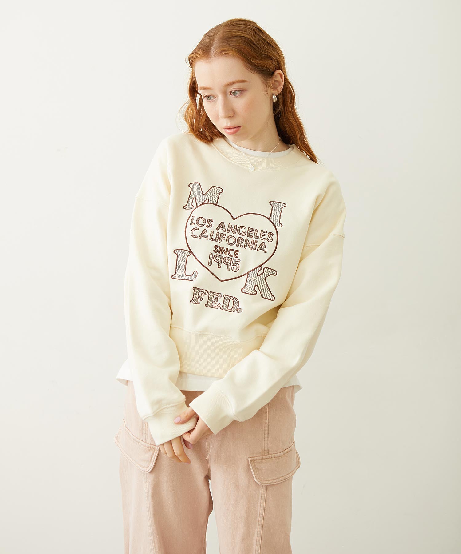 STITCHED HEART LOGO SHORT CREW SWEAT