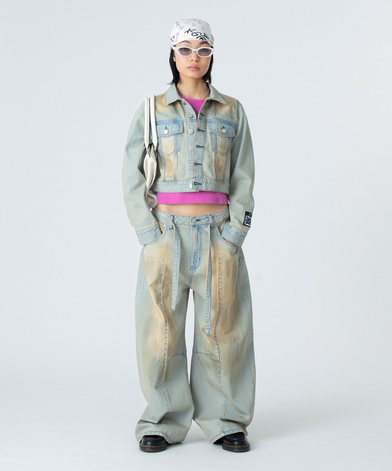 FADED FACE LABEL COMPACT DENIM JACKET