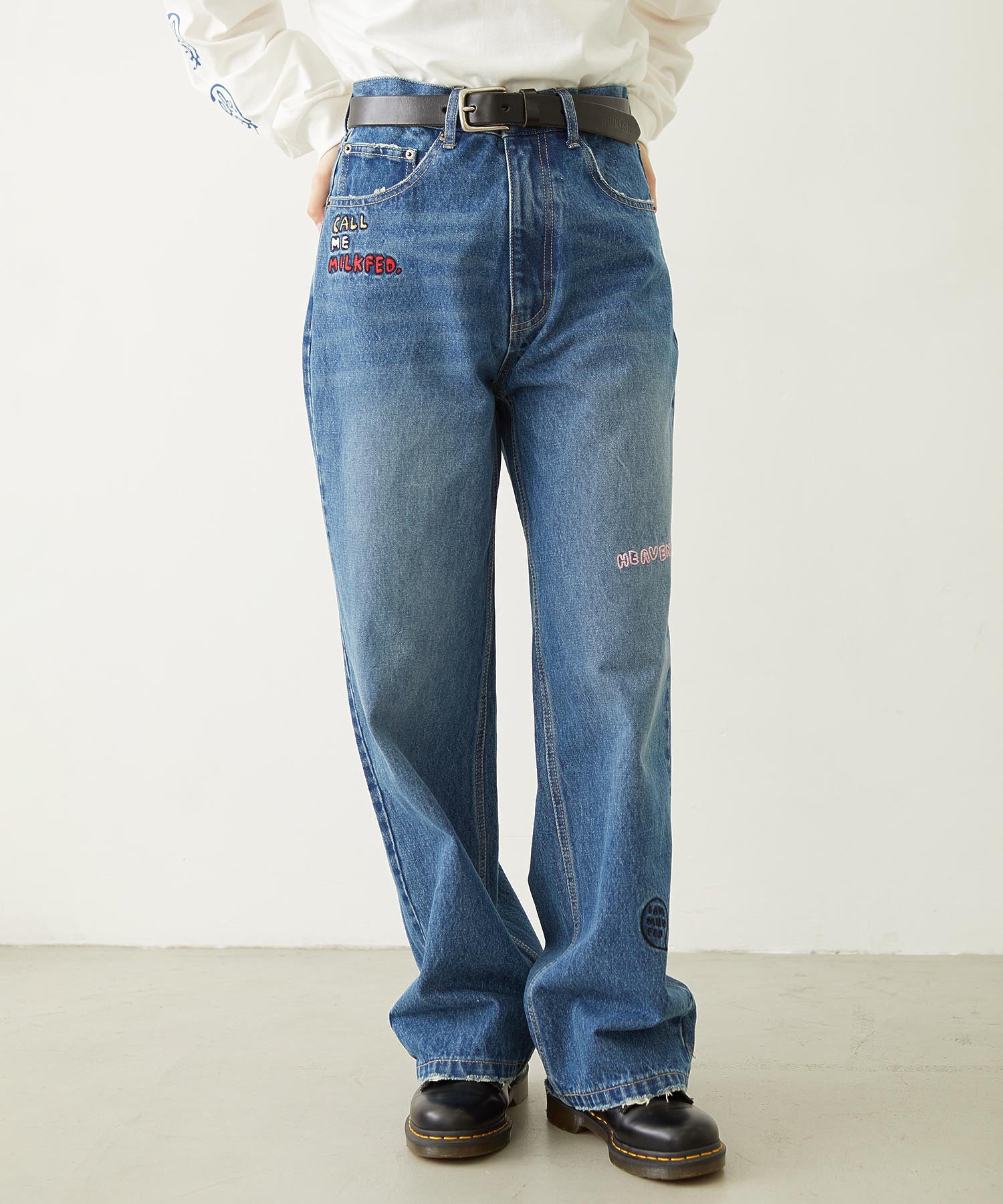 DOODLE EMBROIDERED DENIM PANTS