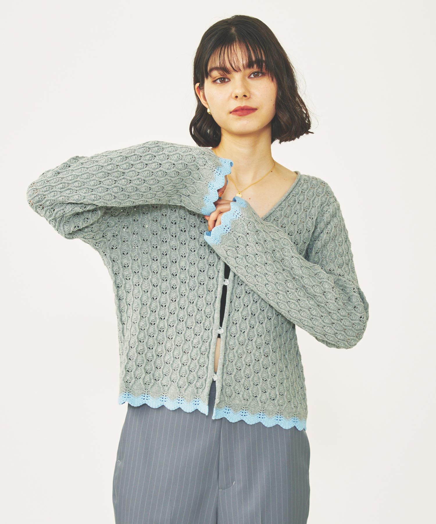 SCALLOP HEM KNIT CARDIGAN