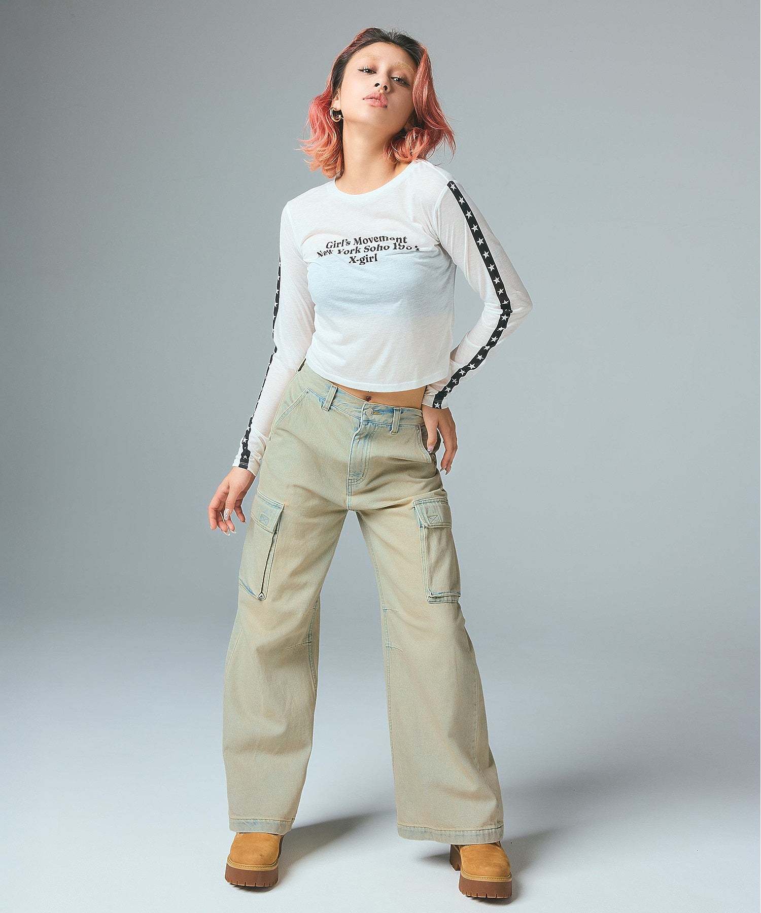 STAR STRIPED SLEEVE SHEER L/S TOP