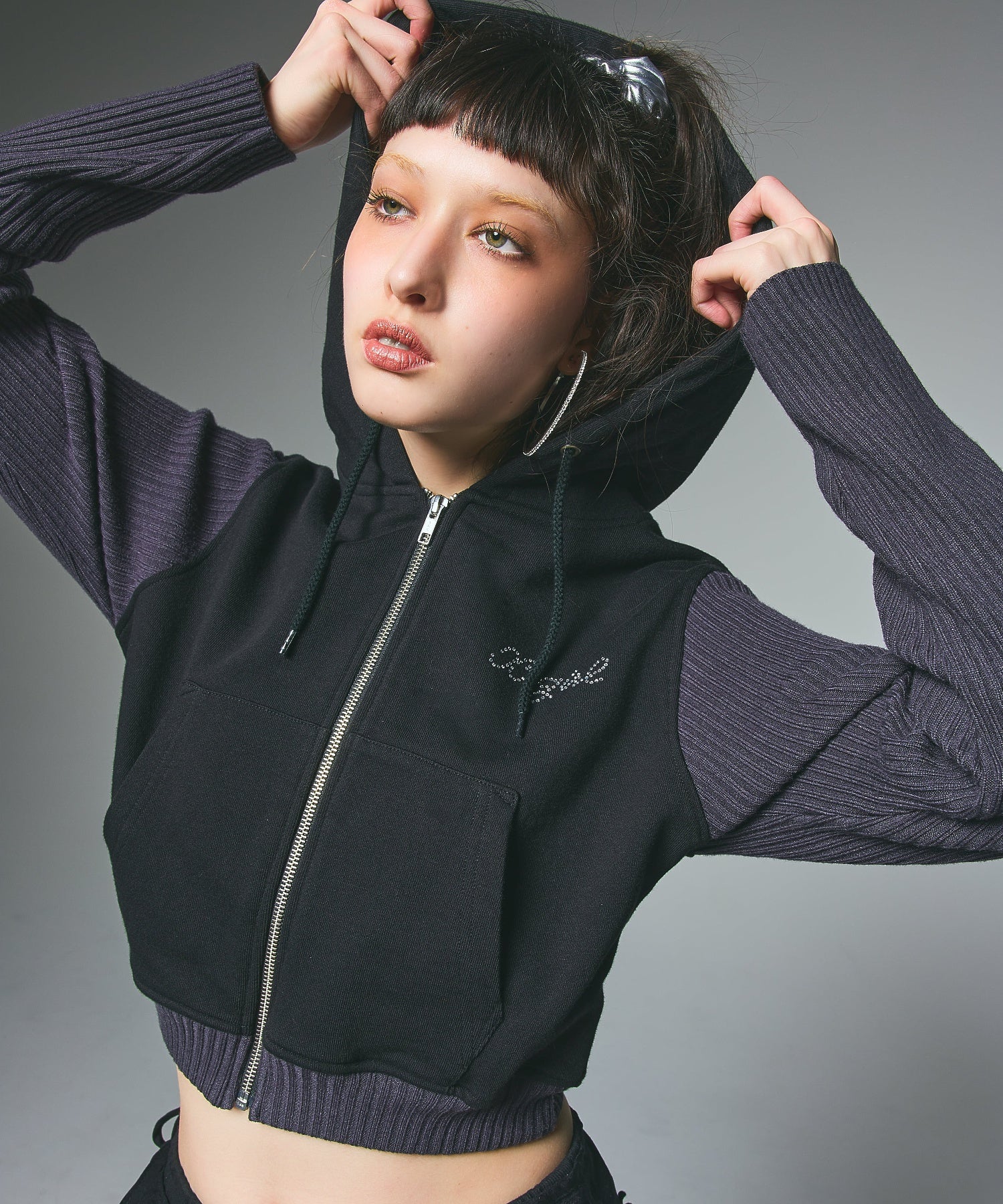 SWEAT AND KNIT ZIP UP HOODIE