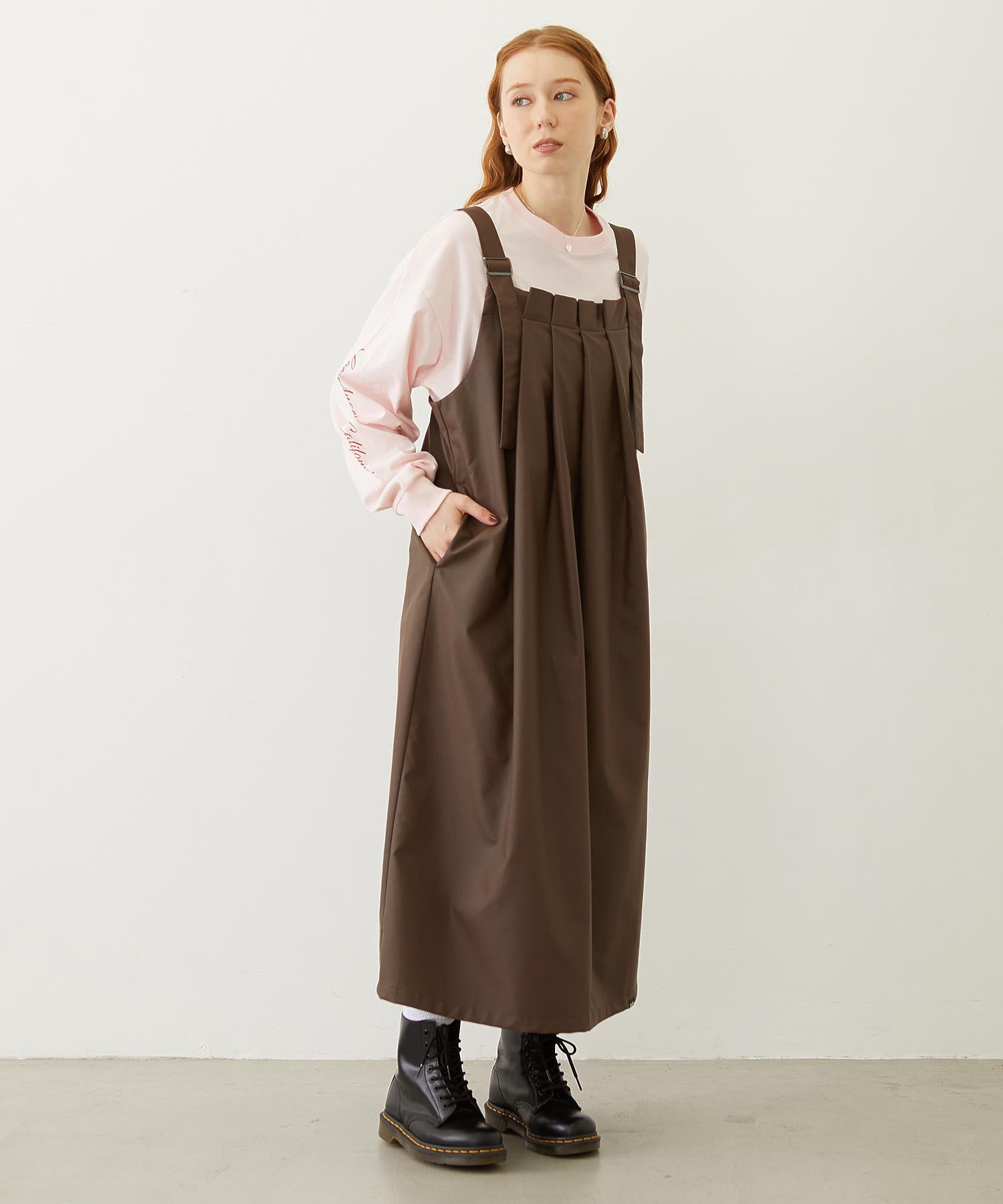 FAUX LEATHER TUCK DRESS