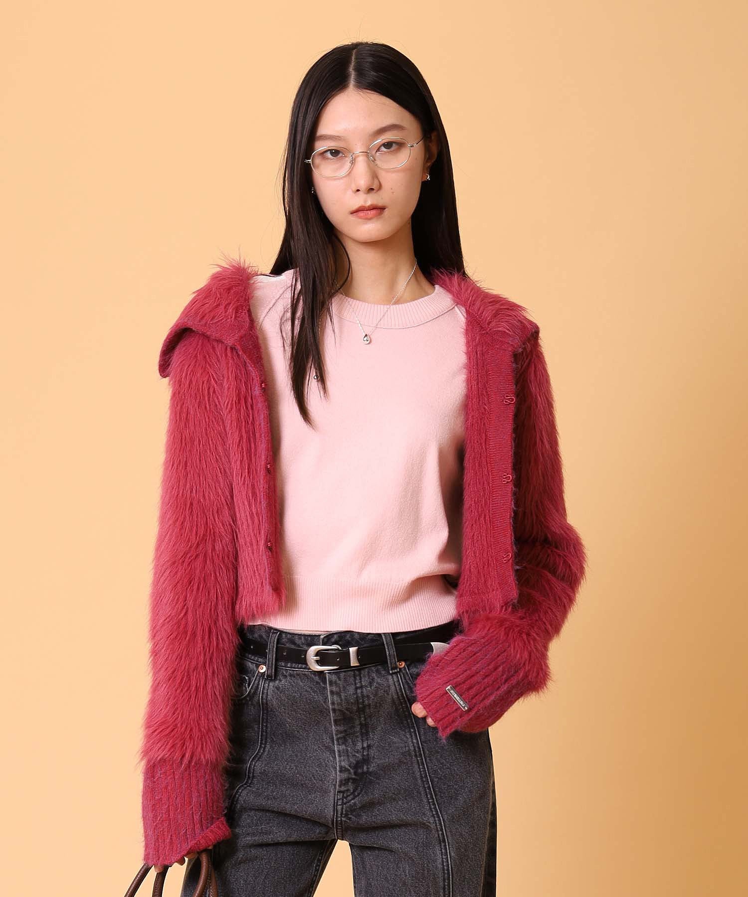 ビッグカラーシャギーニットカーディガン