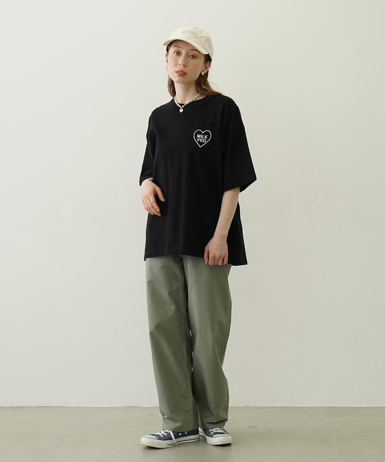 MILKFED. PLAID LOGO WIDE S/S TEE