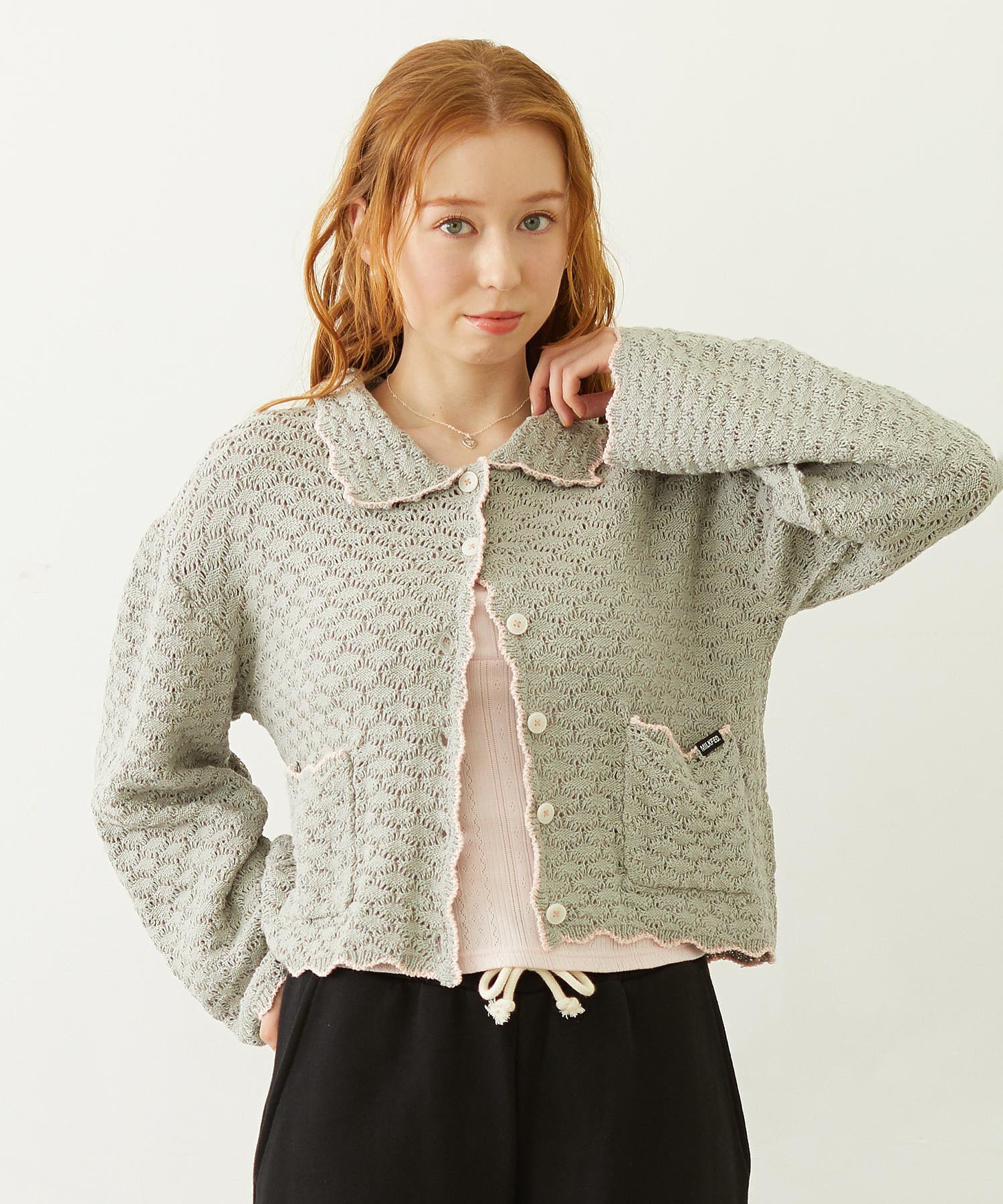 OPEN COLLAR CONTRAST TRIM KNIT CARDIGAN