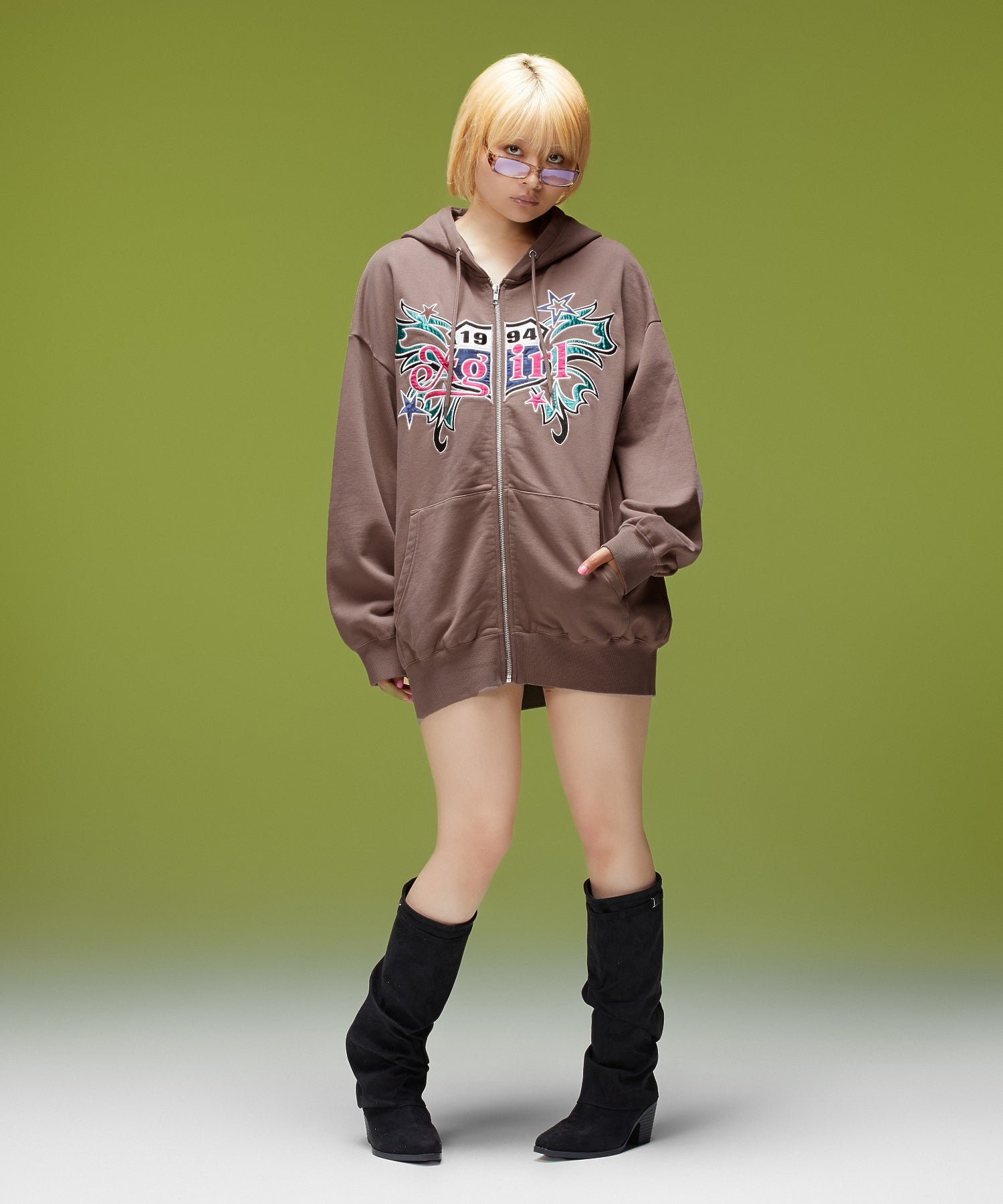 BUTTERFLY EMBLEM ZIP UP SWEAT HOODIE