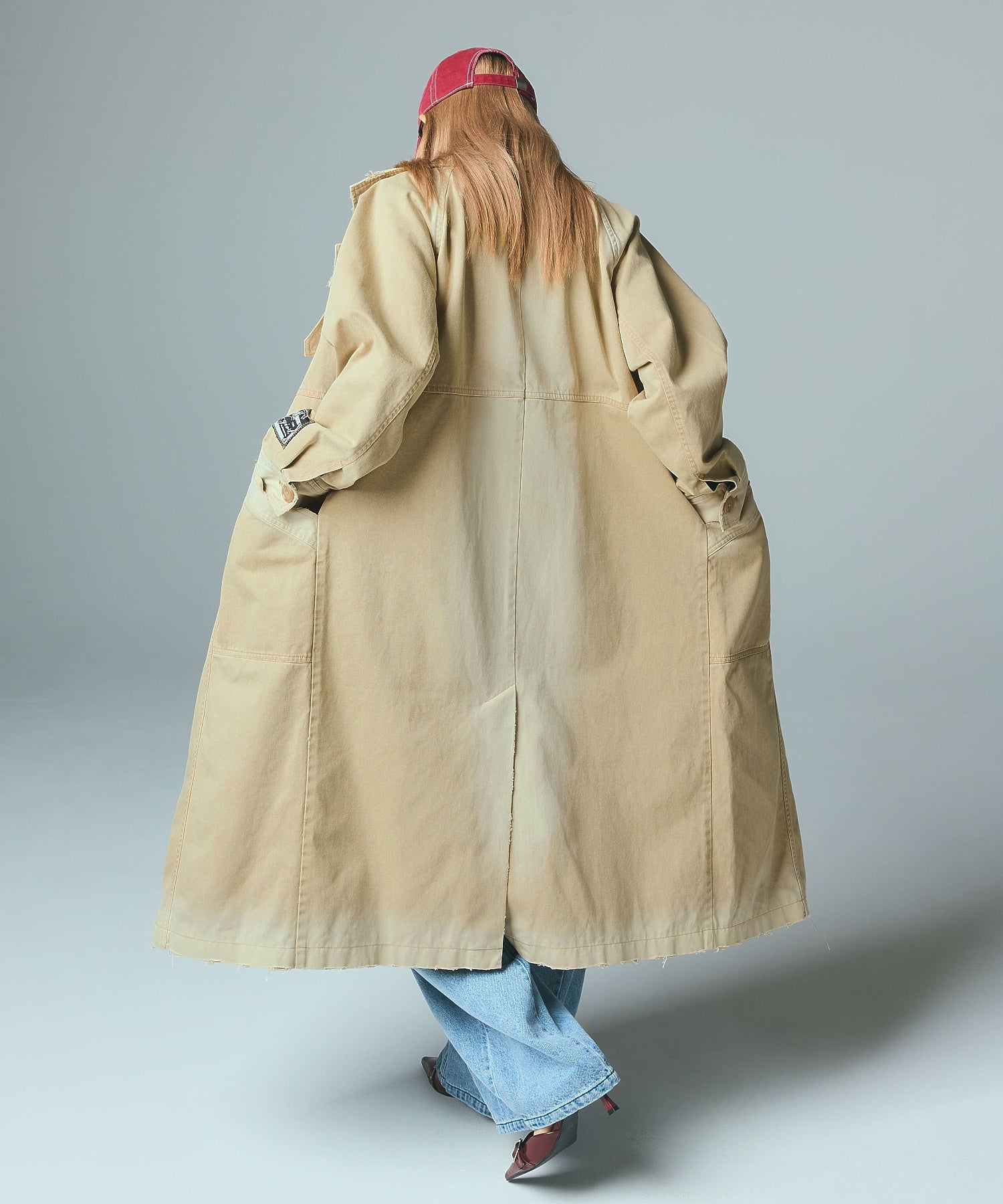 FADED STAND COLLAR LONG COAT