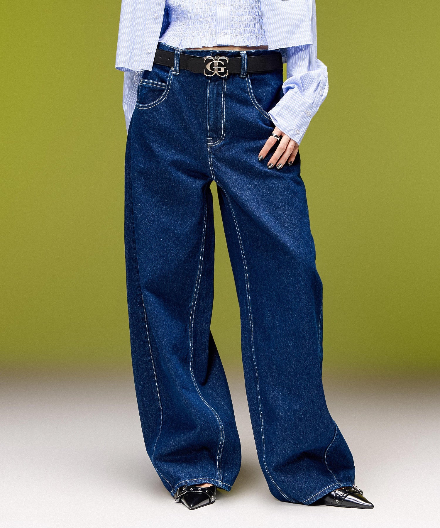 LOGO MARK STITCHED DENIM PANTS