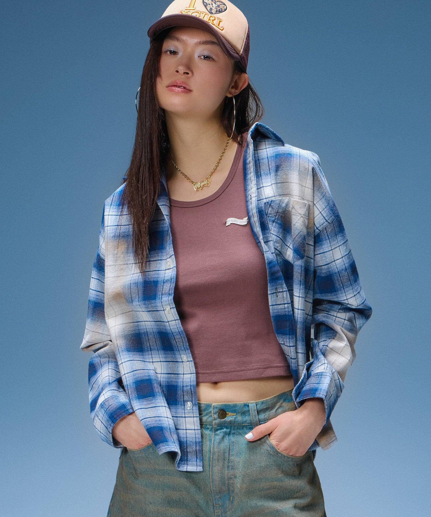 BLEACHED PLAID L/S SHIRT