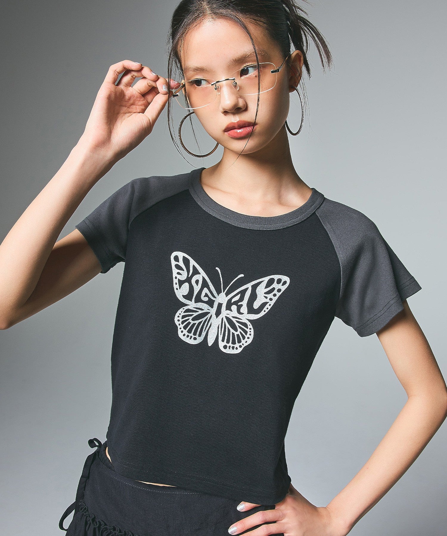 GLITTER BUTTERFLY RAGLAN S/S BABY TEE