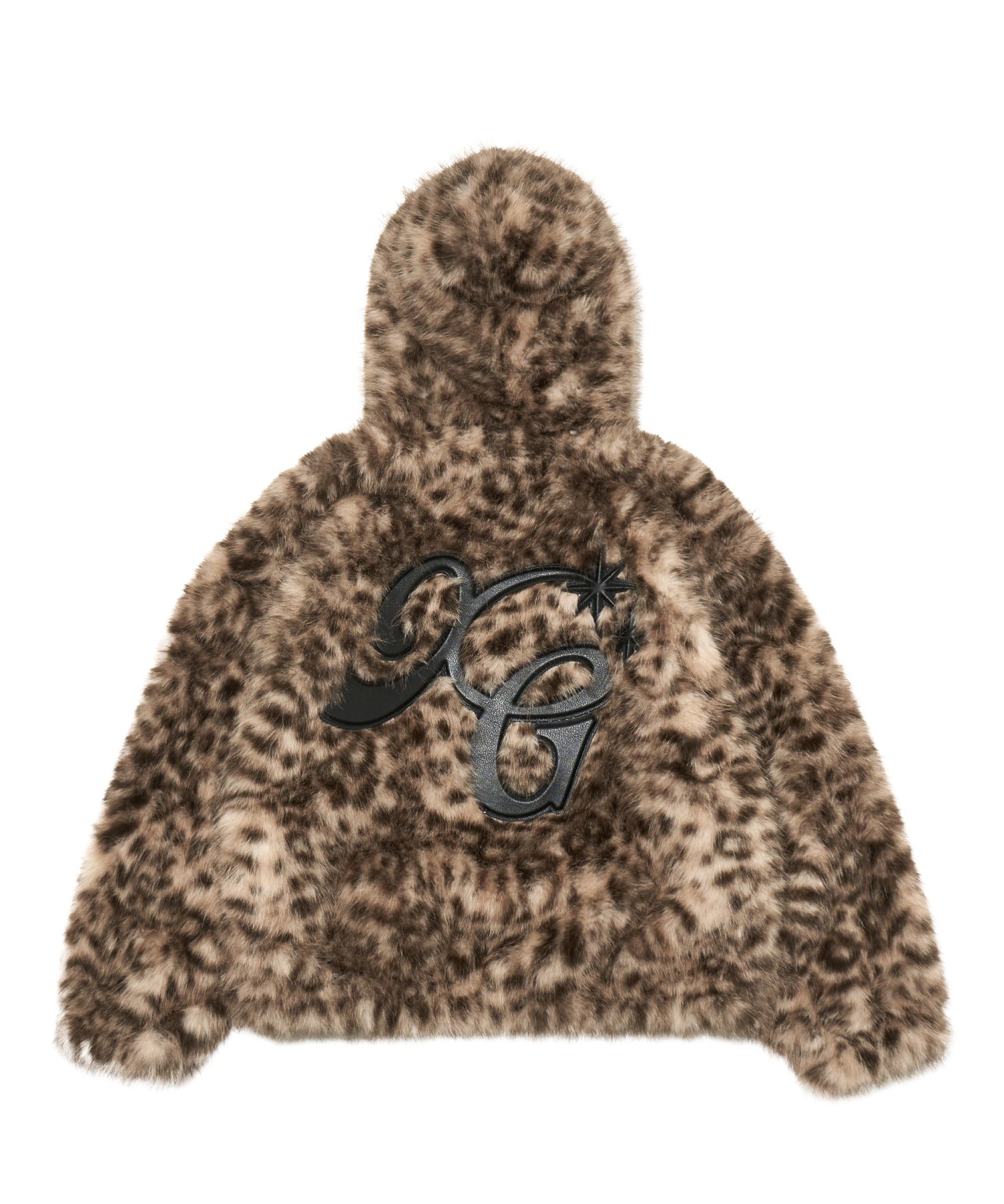 PATCHED LOGO FAUX FUR HOODED JACKET