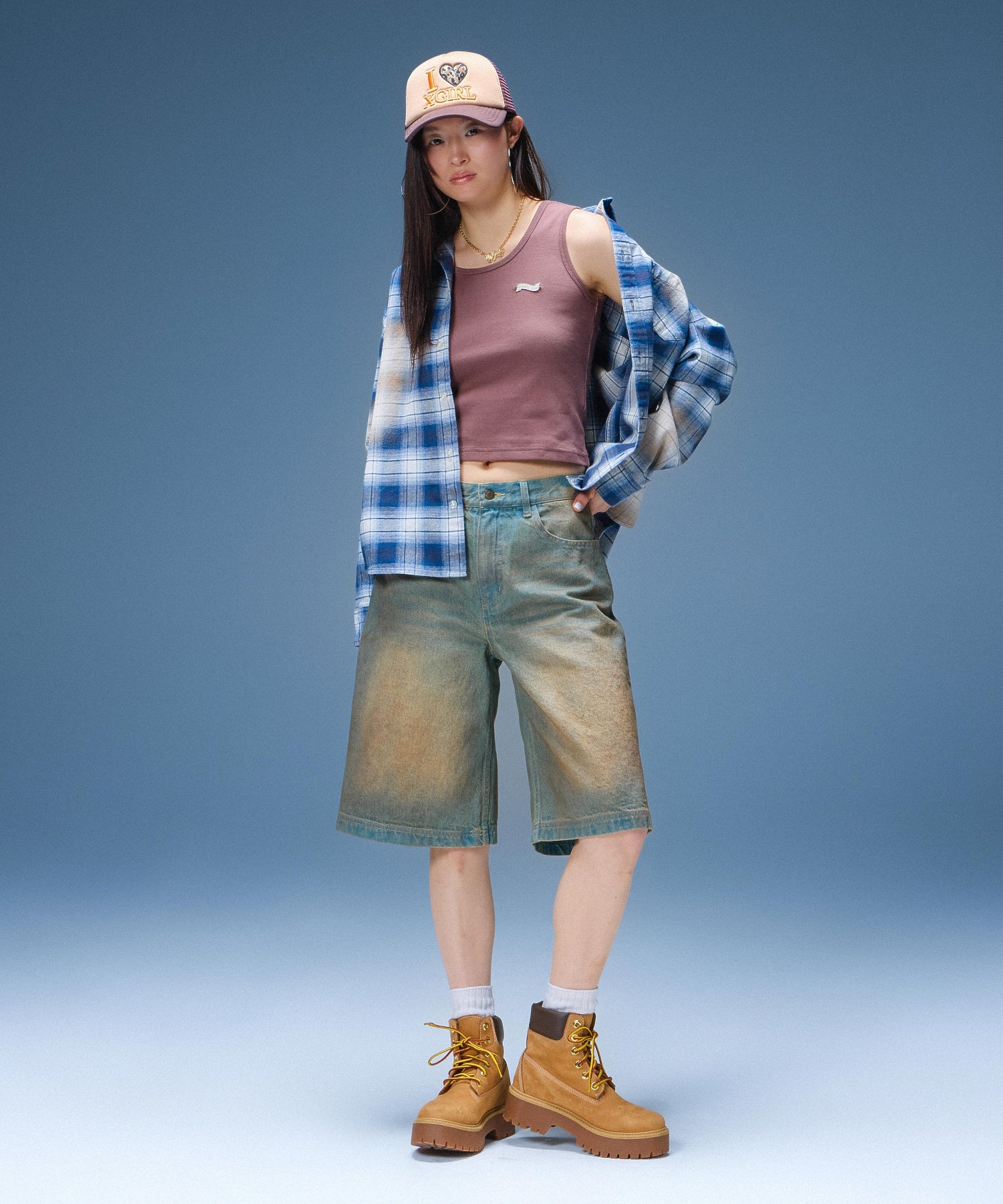 WAXED DENIM SHORTS