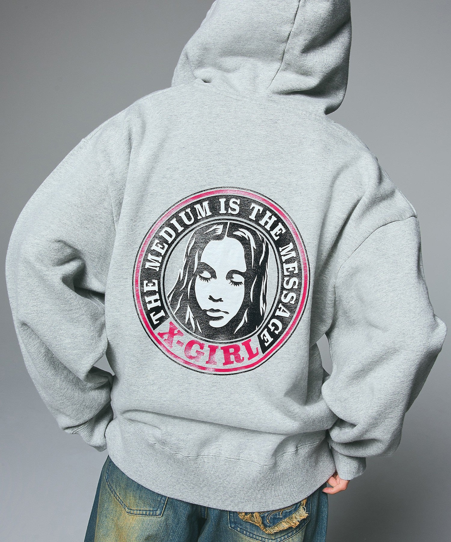 CIRCLE LOGO AND FACE ZIP UP SWEAT HOODIE