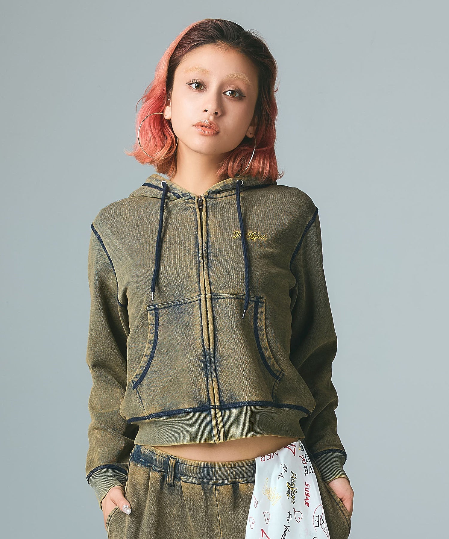 OVERDYED NUMBER PATCH ZIP UP HOODIE