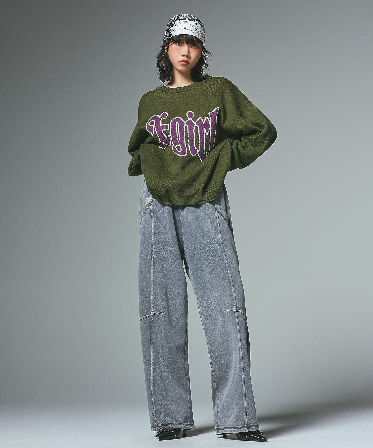 SCRATCHED LOGO JACQUARD KNIT TOP
