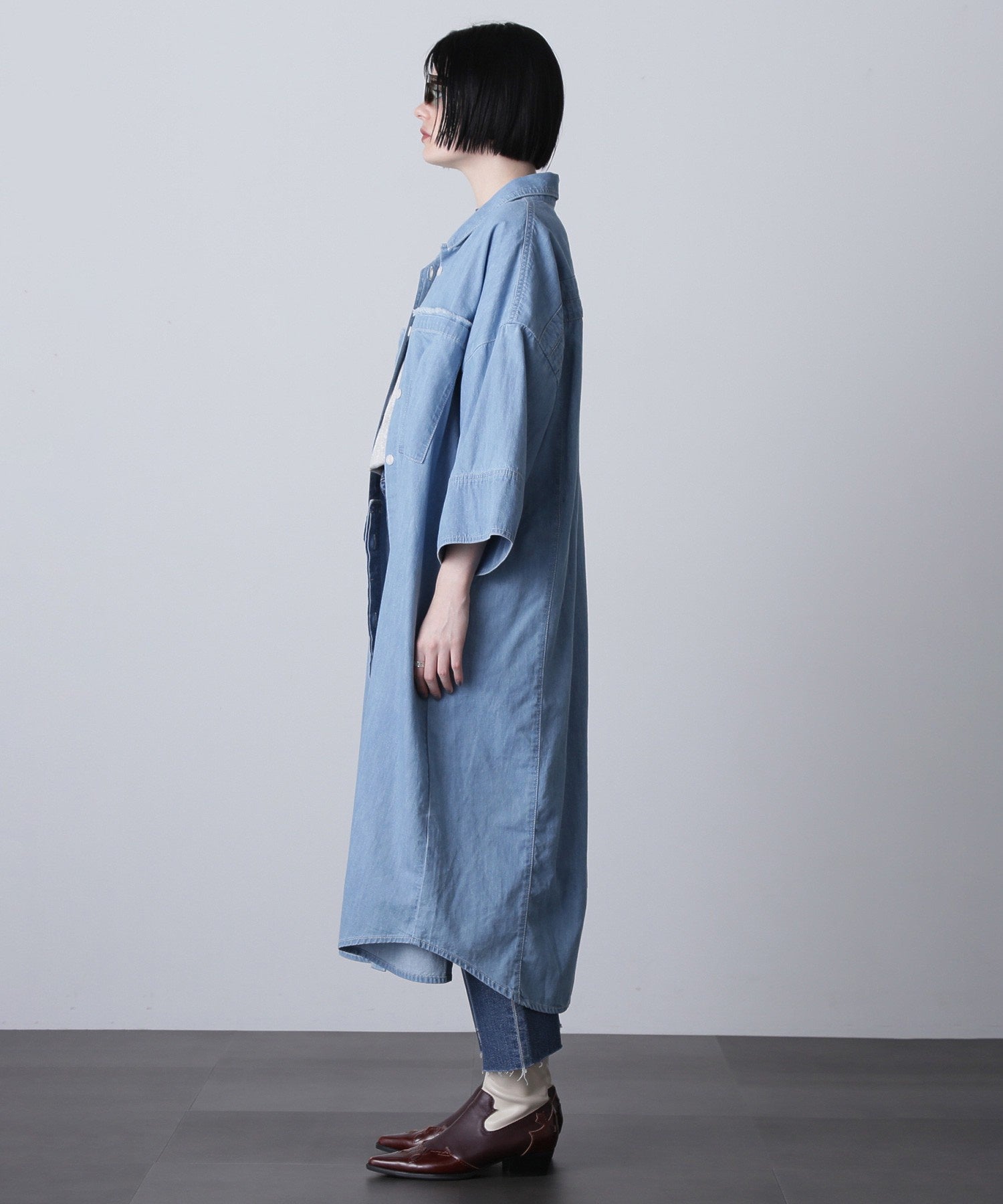 GENE HEAVENS/FRINGE POCKET DENIM SHIRT DRESS