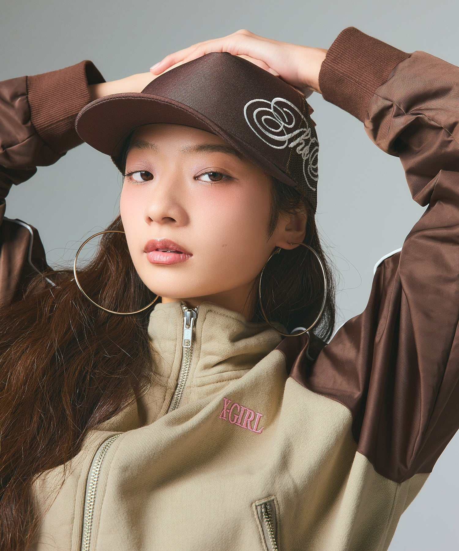 WOVEN MIX SWEAT ZIP UP TOP