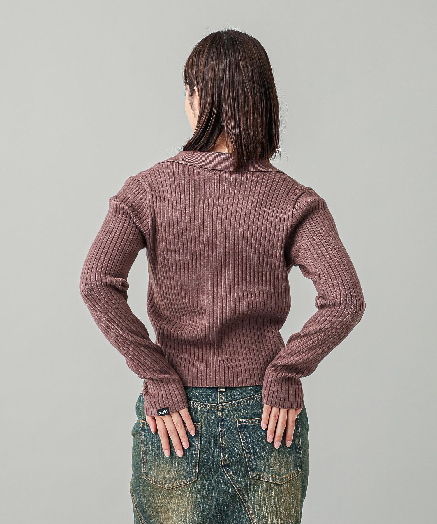 ZIP UP RIB KNIT TOP