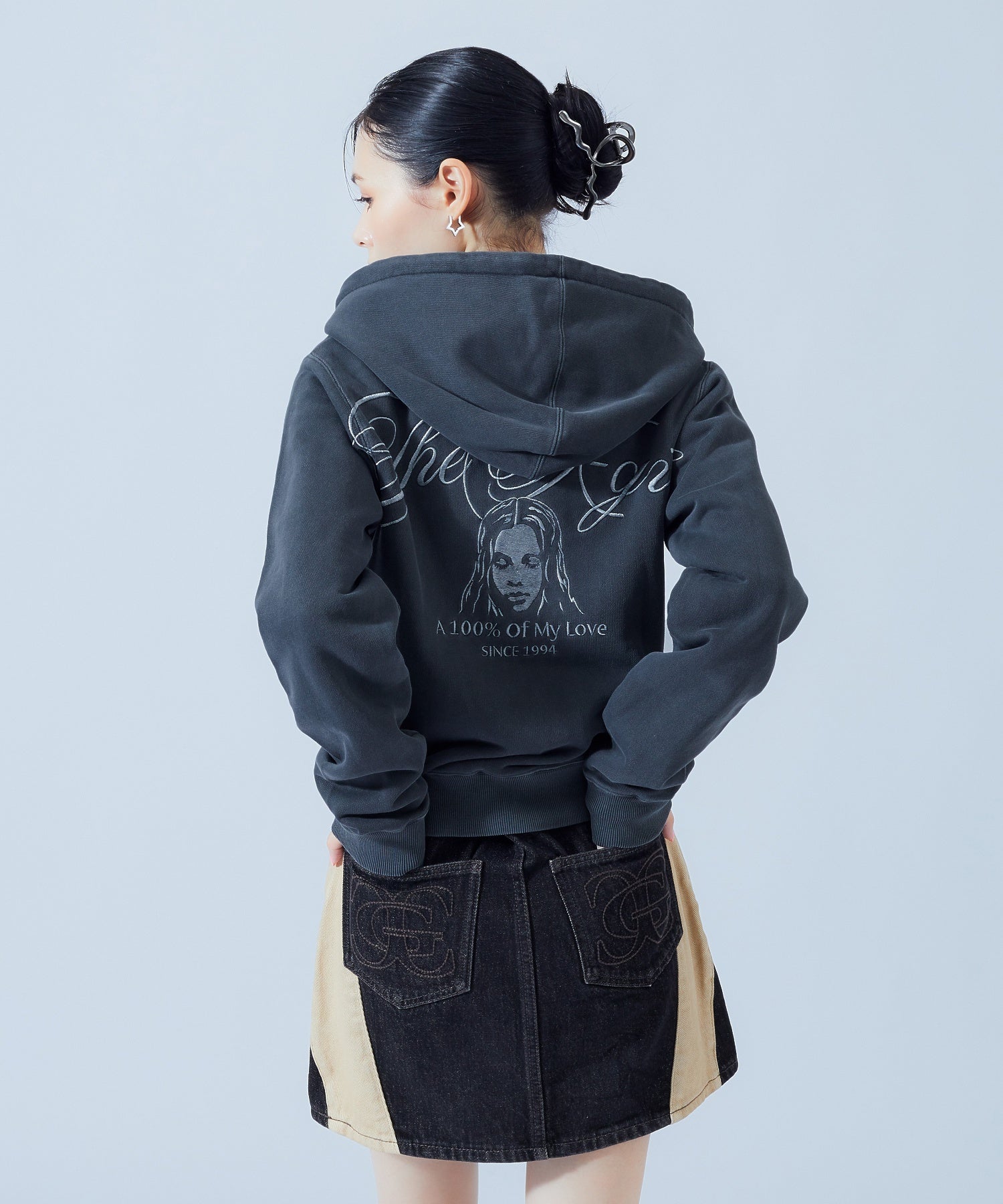 FACE AND SCRIPT LOGO COMPACT ZIP UP SWEAT HOODIE