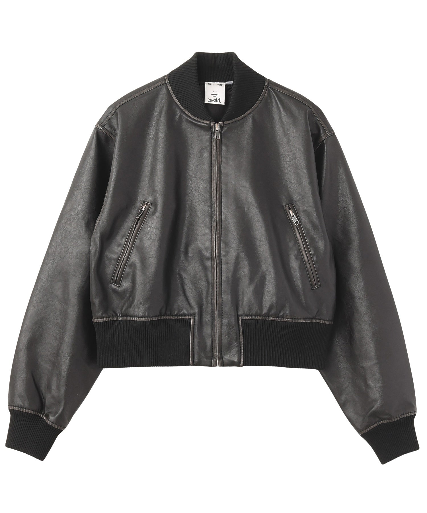 DISTRESSED FAUX LEATHER COMPACT BLOUSON