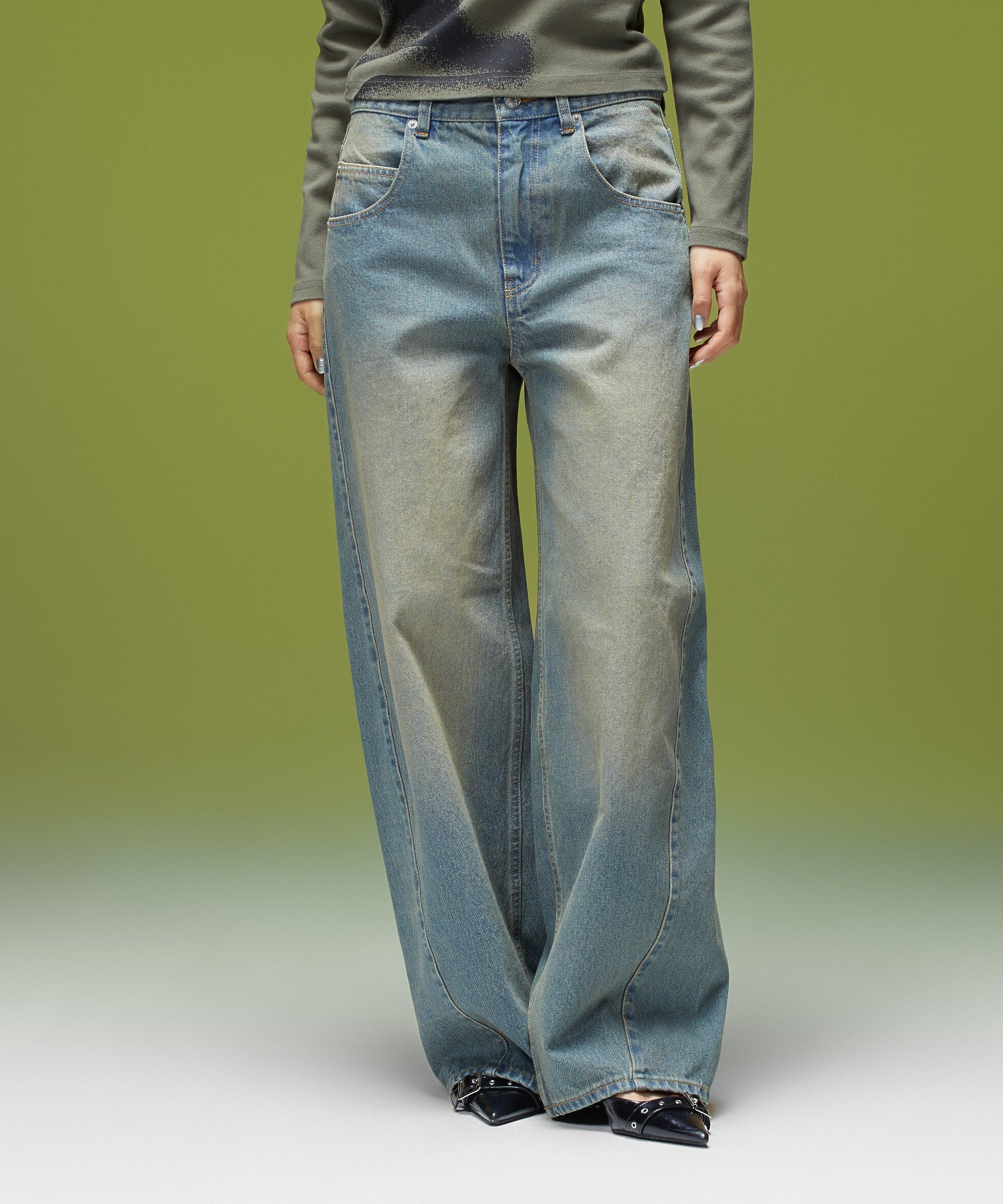 LOGO MARK STITCHED DENIM PANTS