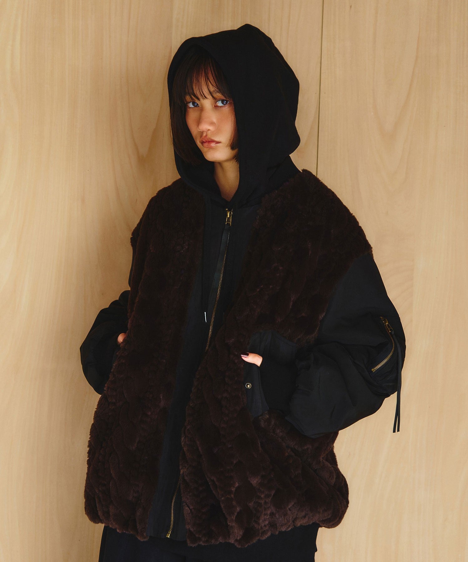 GENE HEAVENS/CABLE EMBOS/FAUX FUR MA1 JACKET