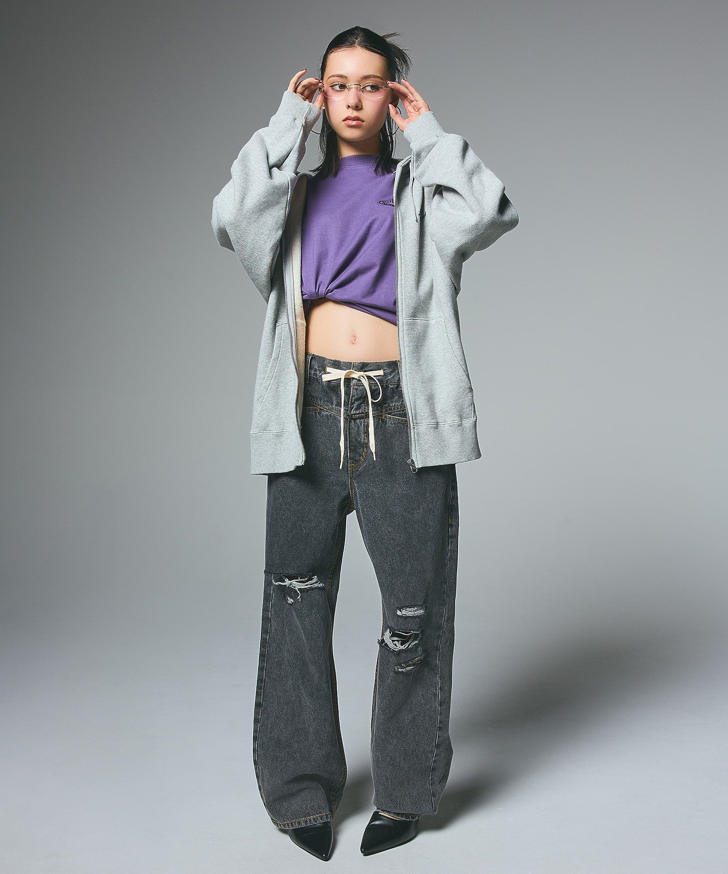 FACE BOX PATCH ZIP UP SWEAT HOODIE