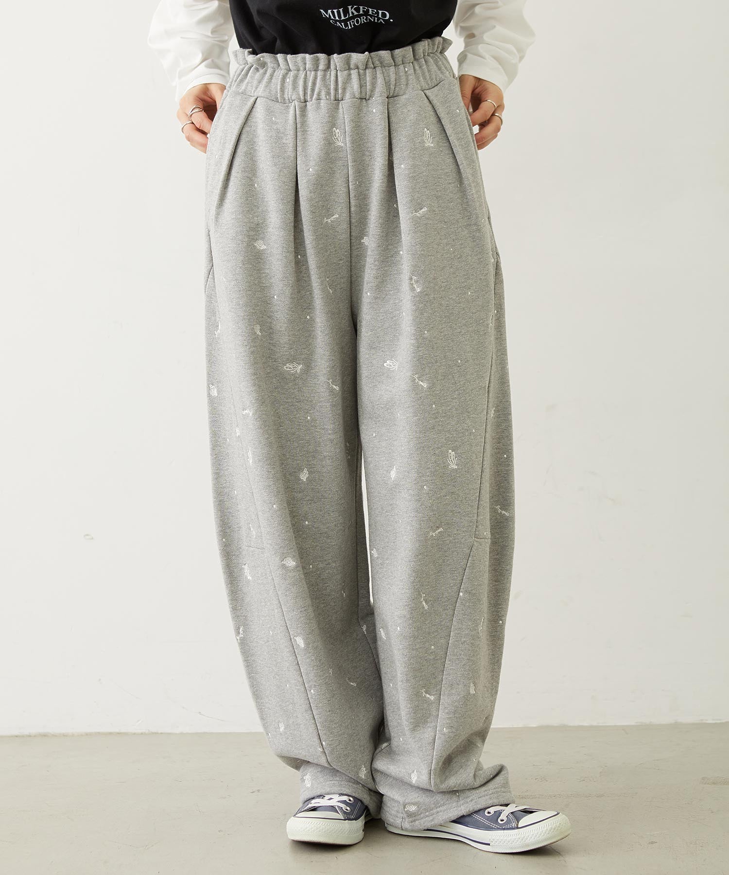 EMBROIDERED ROSE SWEAT WIDE PANTS