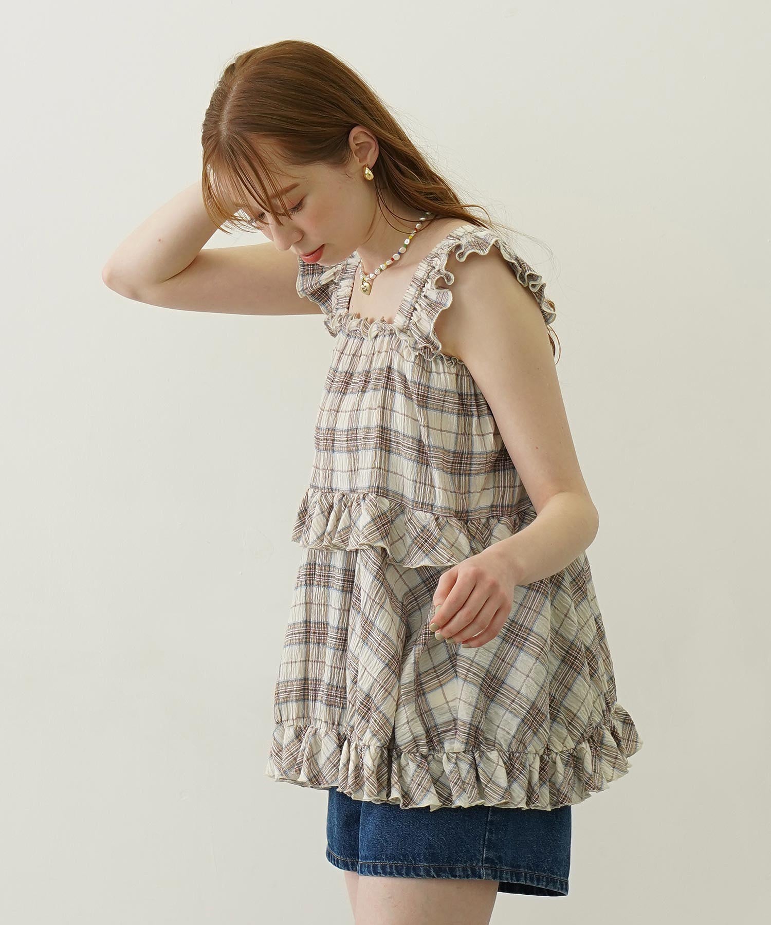 PLAID TIERED TOP