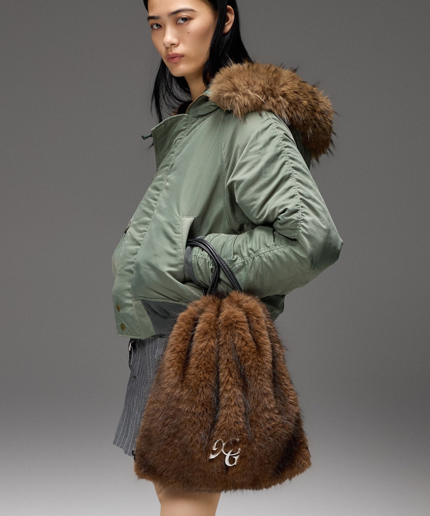 FAUX FUR METAL BUCKLE KNAPSACK